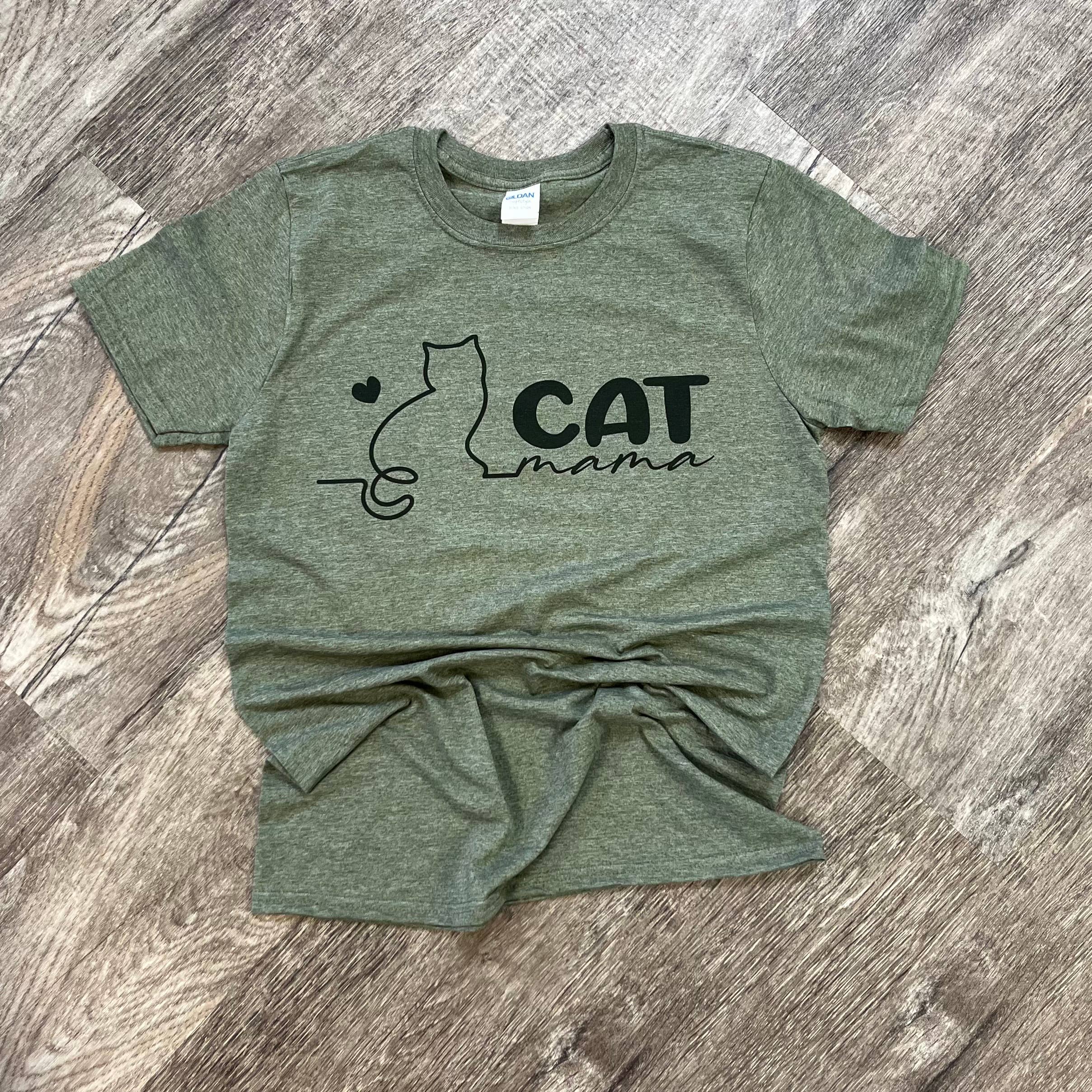 Cat Mama On Heather Military Green - Adult & Kids T-Shirts, Sweatshirts & Hoodies apparel design preview 1
