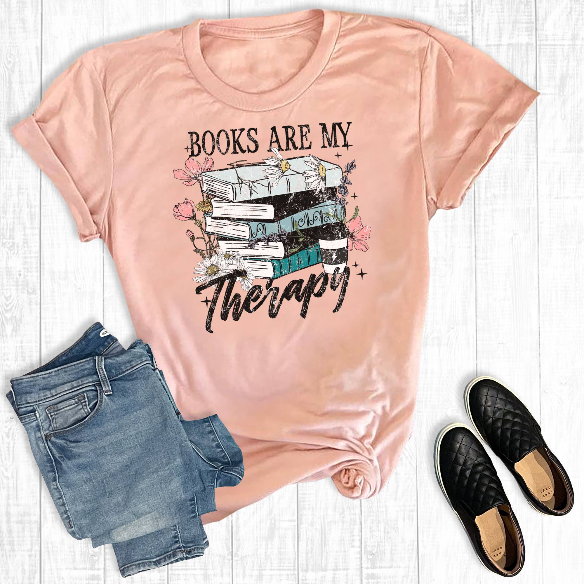Boho Books Are My Therapy Graphic - Adult & Kids T-Shirts, Sweatshirts & Hoodies apparel design preview 1