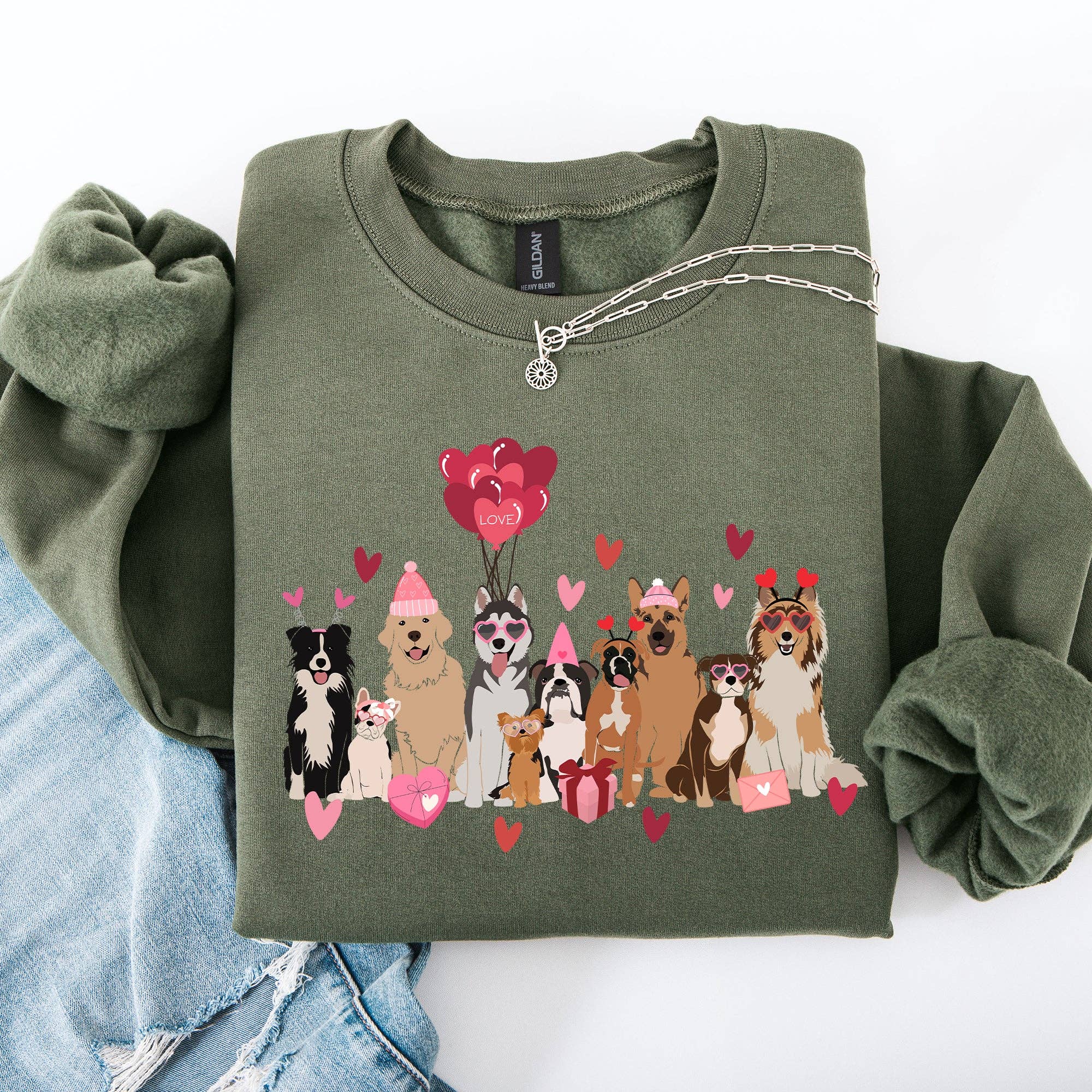 Valentine's Dogs, Balloons, Animal Lover, Hearts - Adult & Kids T-Shirts, Sweatshirts & Hoodies apparel design preview 1