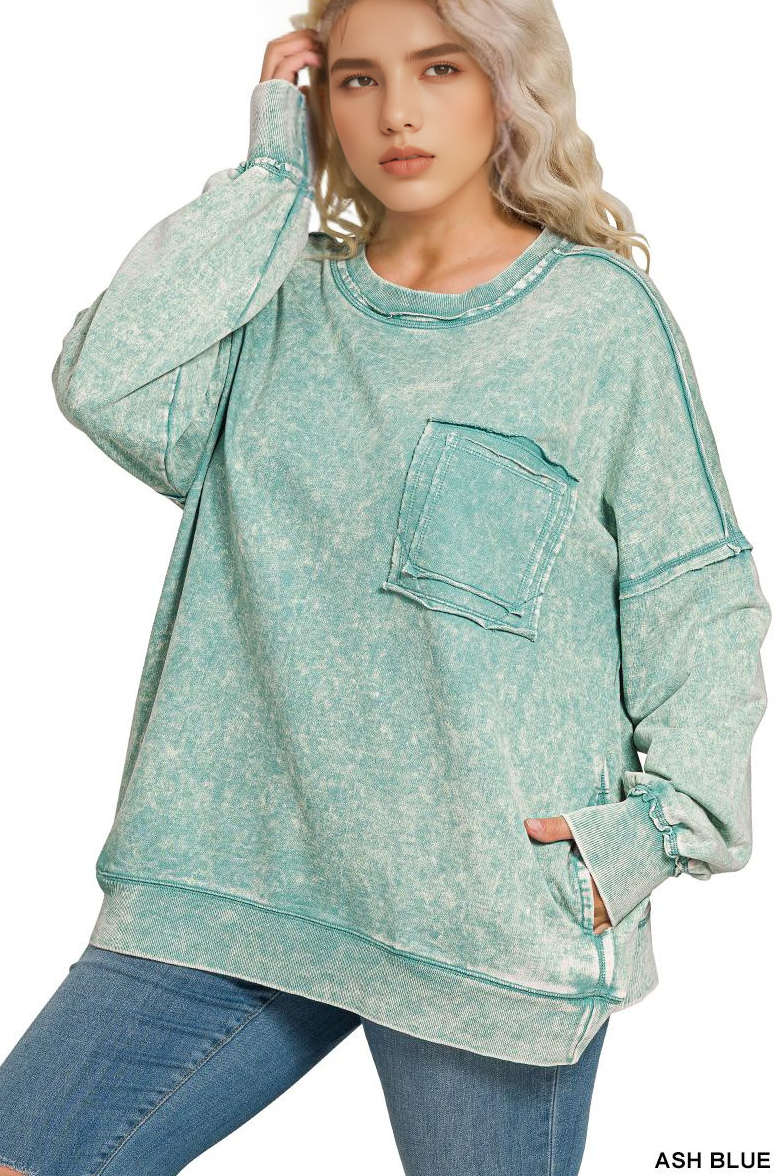 Plus French Terry Acid Wash Raw Edge Front Pocket - Adult & Kids T-Shirts, Sweatshirts & Hoodies apparel design preview 1