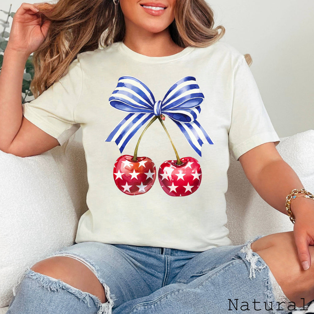 July 4th Graphic Coquette Cherries Bella Canvas - Adult & Kids T-Shirts, Sweatshirts & Hoodies apparel design preview 1