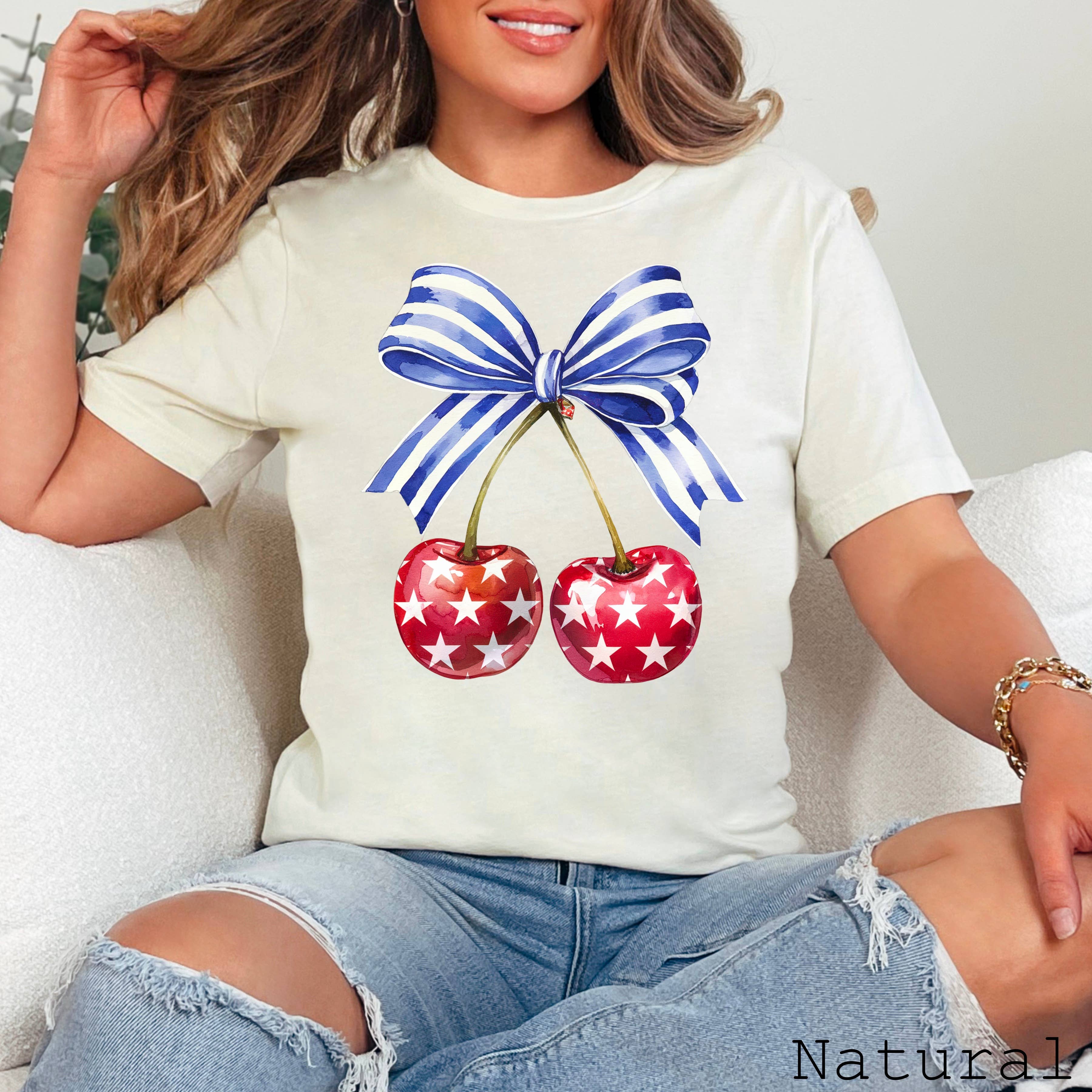 July 4th Graphic Coquette Cherries Bella Canvas - Adult & Kids T-Shirts, Sweatshirts & Hoodies apparel design preview 1