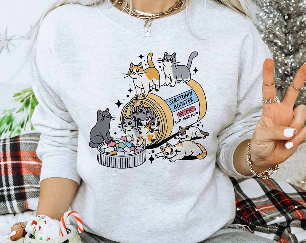 Serotonin Booster Cats Cat Mental Health - Adult & Kids T-Shirts, Sweatshirts & Hoodies apparel design preview 1