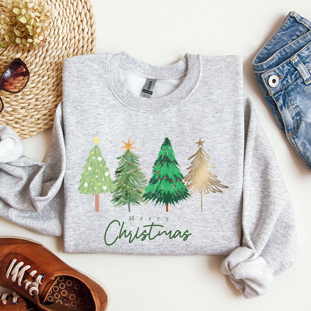Merry Christmas Trees, Minimalist Classic, Winter - Adult & Kids T-Shirts, Sweatshirts & Hoodies apparel design preview 1