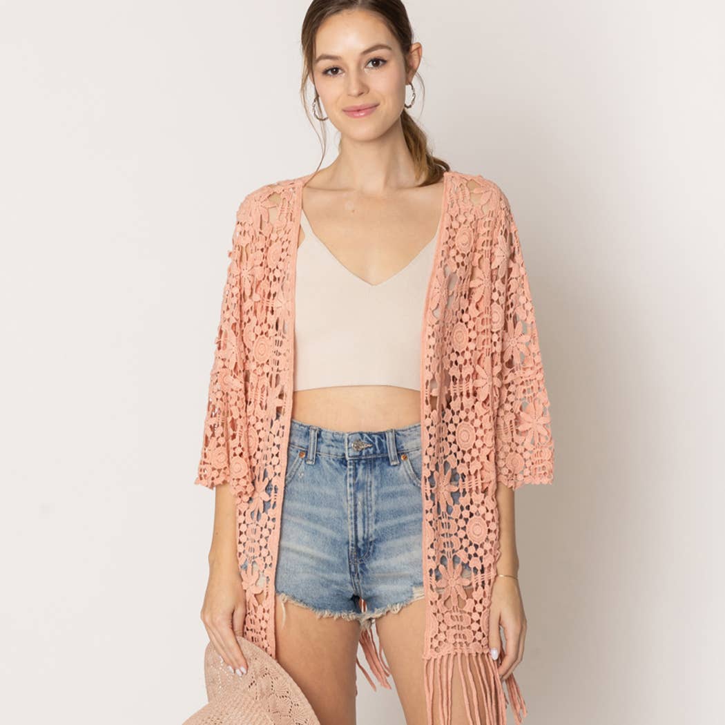 Floral Patterned Fringe Crochet Cardigan - Adult & Kids T-Shirts, Sweatshirts & Hoodies apparel design preview 1