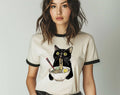 Cat Eating Ramen Cute Funny Tea Ringer - Adult & Kids T-Shirts, Sweatshirts & Hoodies apparel design preview 1
