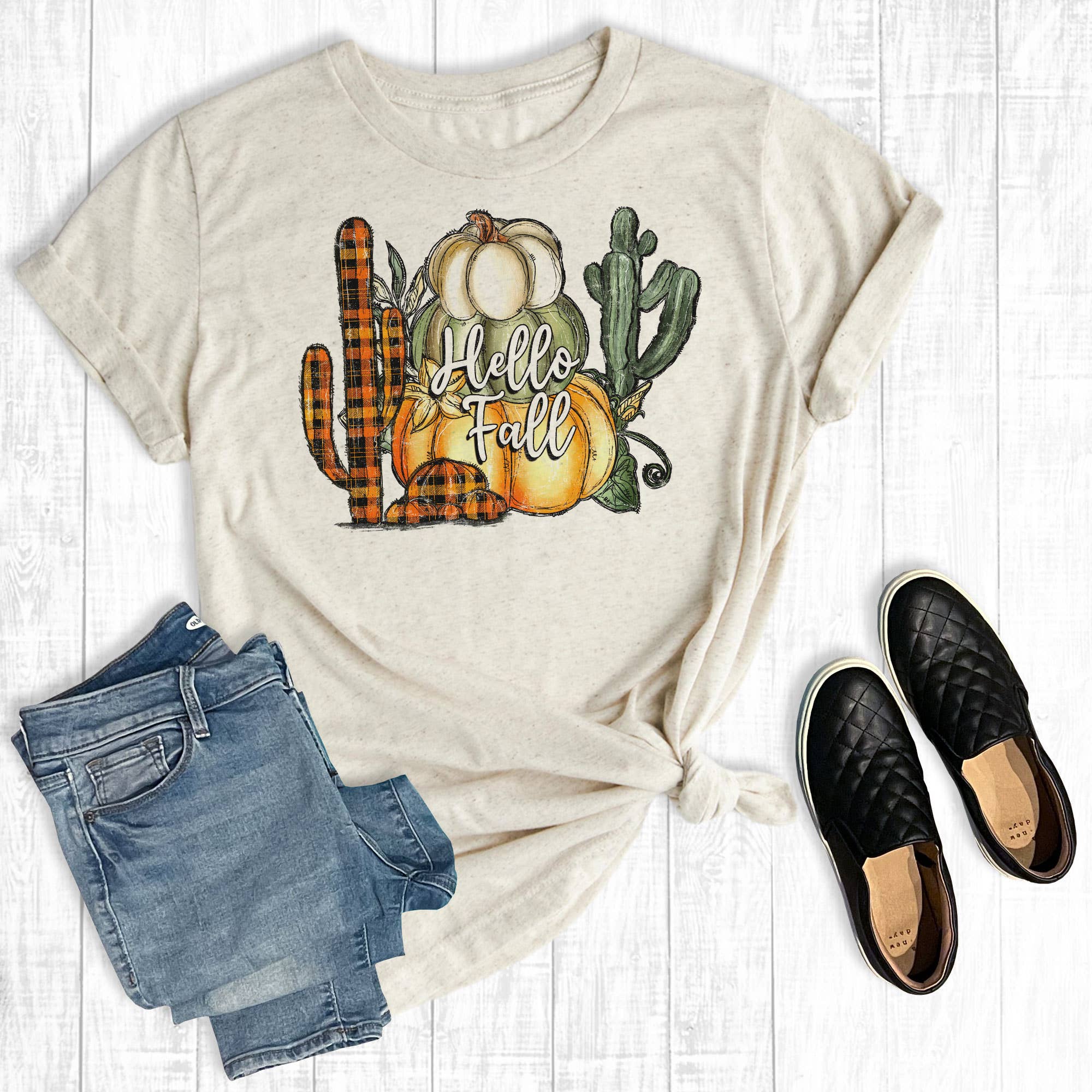 Hello Fall Pumpkin Cactus - Adult & Kids T-Shirts, Sweatshirts & Hoodies apparel design preview 1