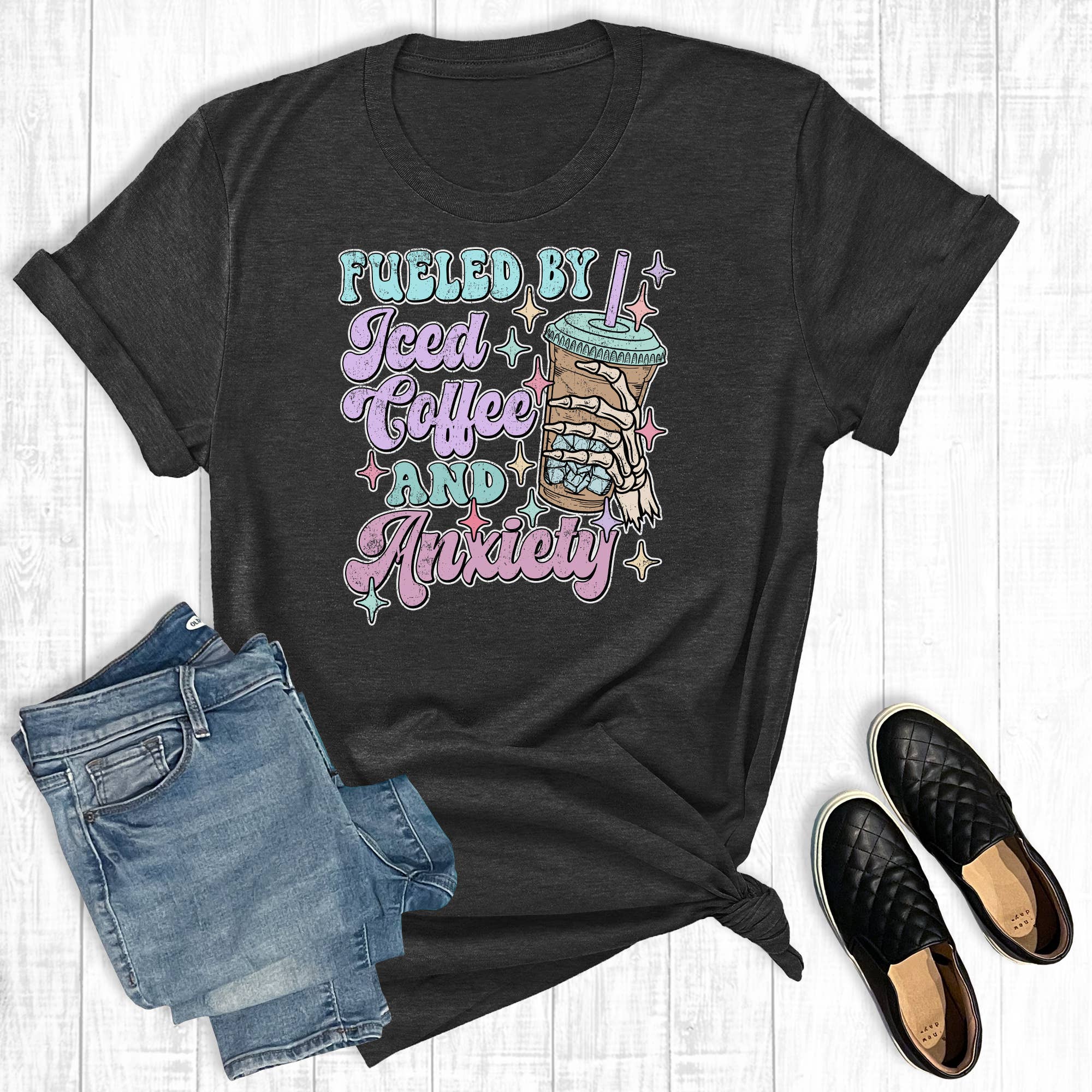 Fueled By Iced Coffee and Anxiety Graphic - Adult & Kids T-Shirts, Sweatshirts & Hoodies apparel design preview 1