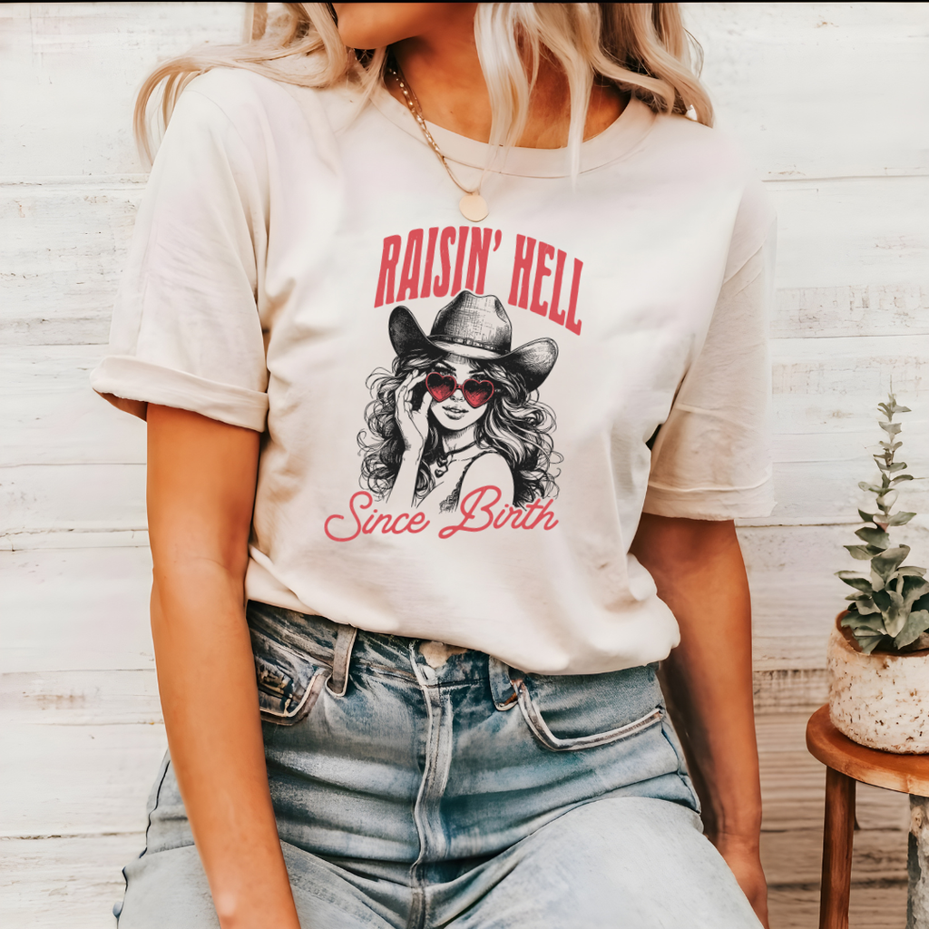 Raising Hell Since Birth Graphic Western Attitude - Adult & Kids T-Shirts, Sweatshirts & Hoodies apparel design preview 1