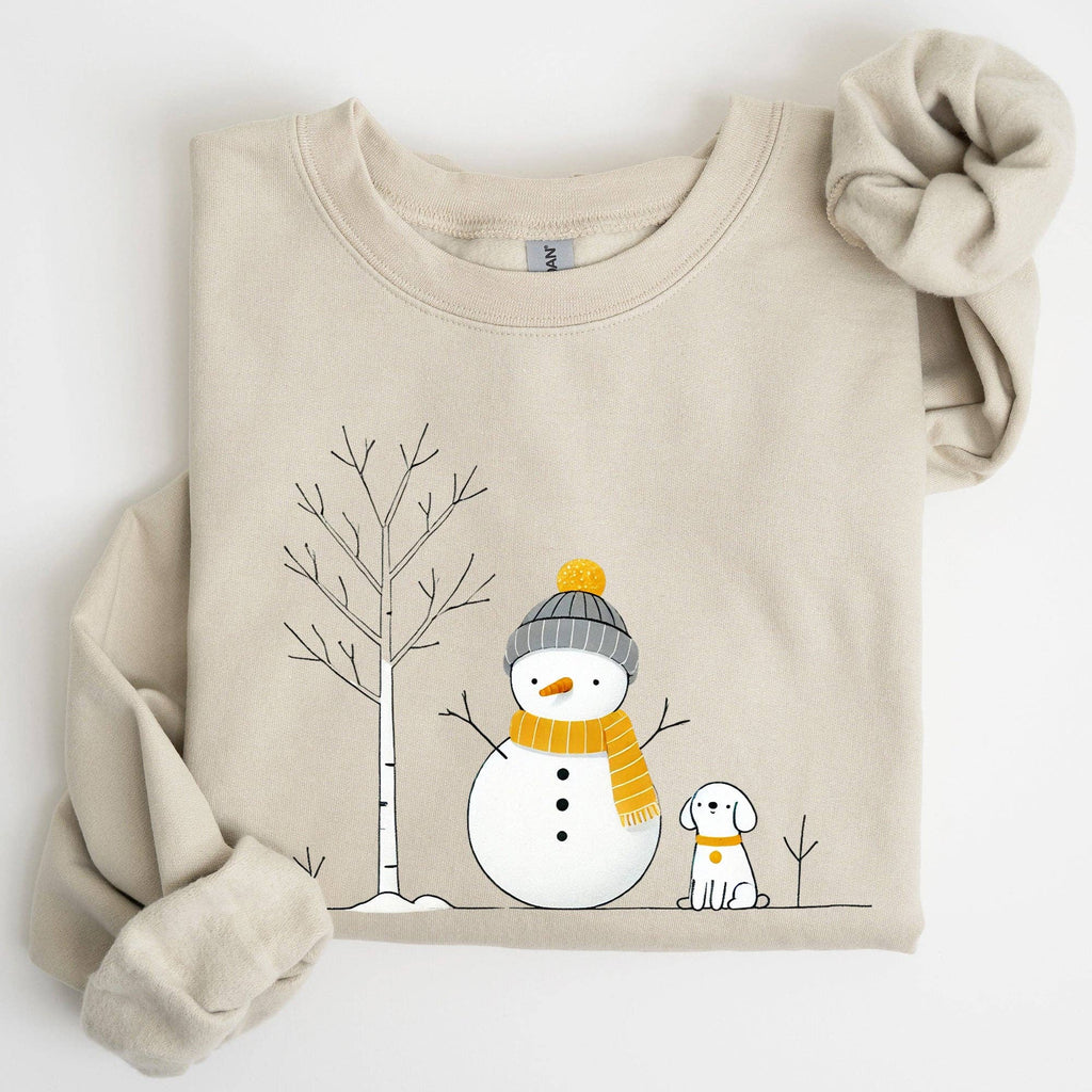 Snowman and Dog, Cute, Winter Tree Christmas Snow - Adult & Kids T-Shirts, Sweatshirts & Hoodies apparel design preview 1