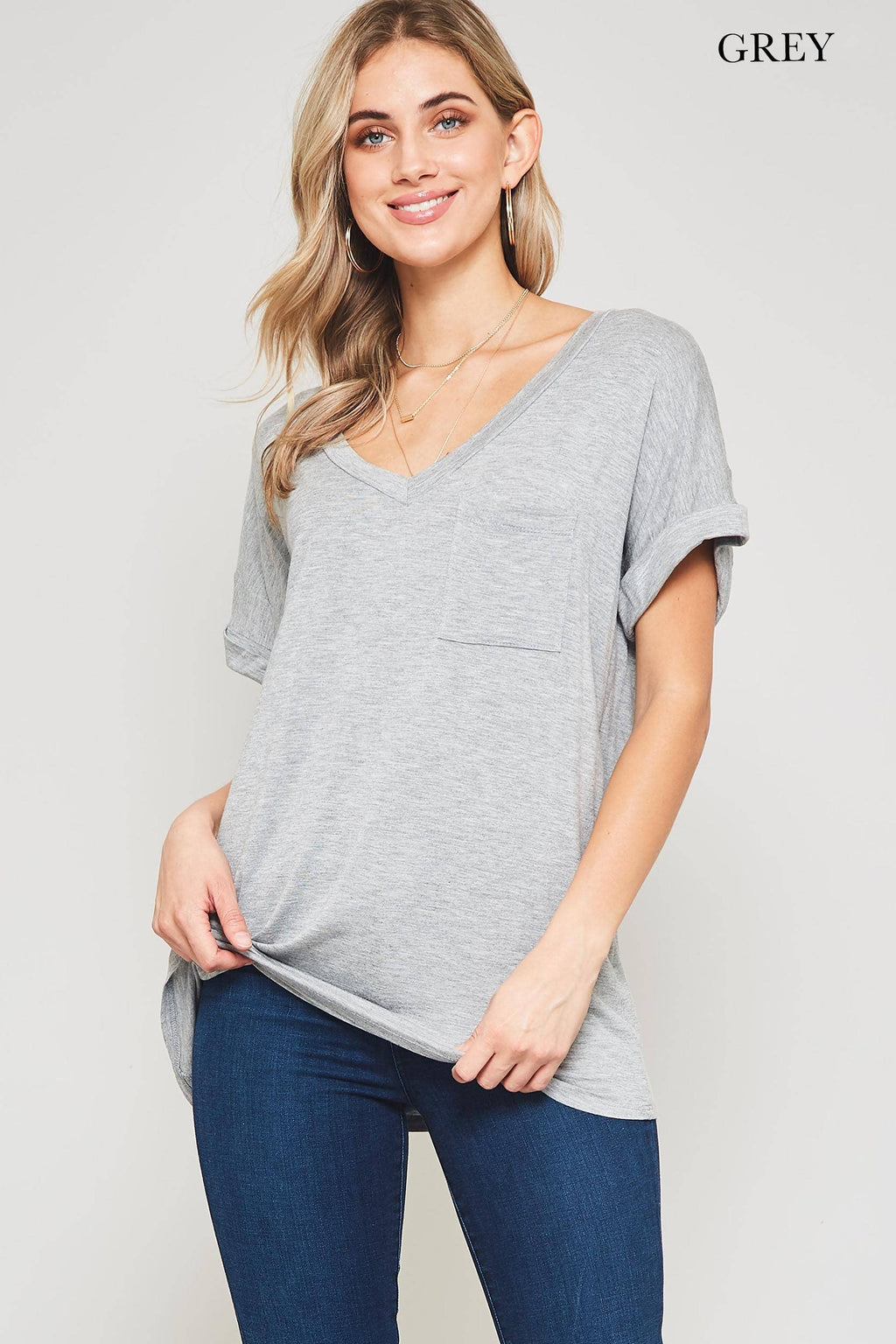 .SI-3953 V-Neck Folded Sleeve Front Chest Pocket - Adult & Kids T-Shirts, Sweatshirts & Hoodies apparel design preview 1