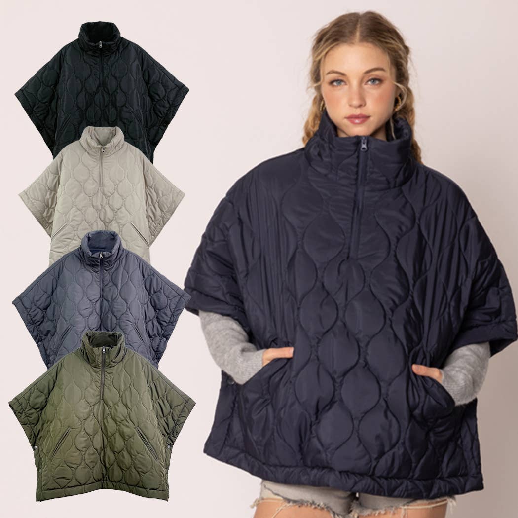 Stand Up Collar Quilted Cape Poncho Jacket - Adult & Kids T-Shirts, Sweatshirts & Hoodies apparel design preview 1