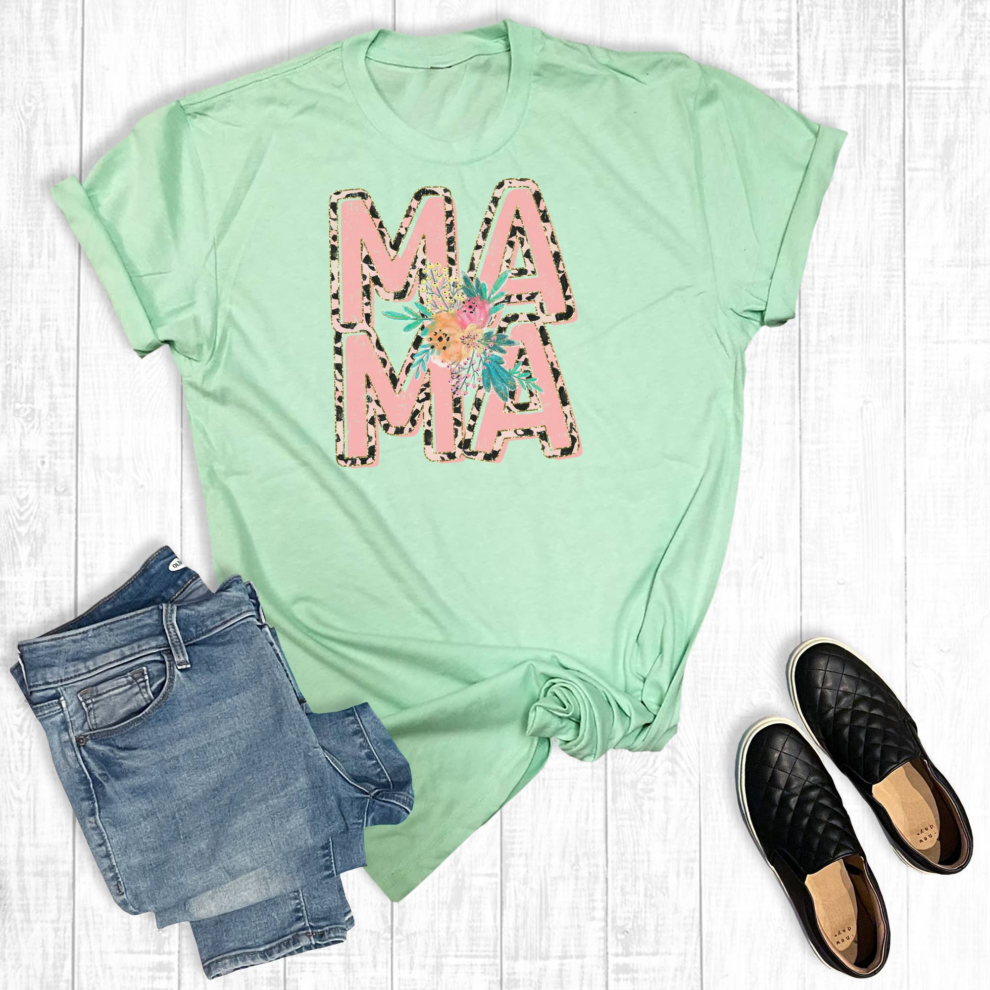 Leopard Mama Flowers Graphic - Adult & Kids T-Shirts, Sweatshirts & Hoodies apparel design preview 1