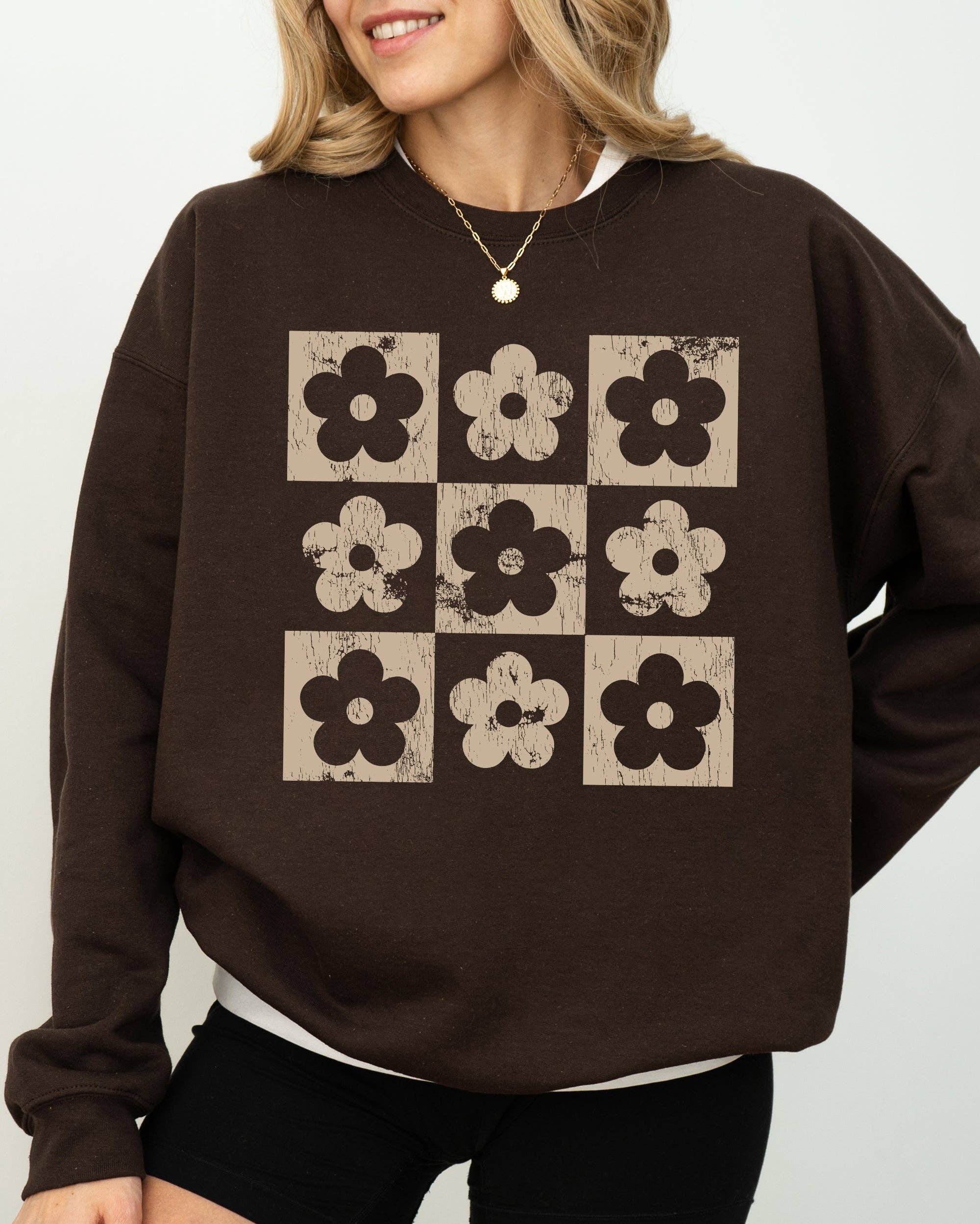 Retro Checkered Flowers, Minimalist, Vintage - Adult & Kids T-Shirts, Sweatshirts & Hoodies apparel design preview 1