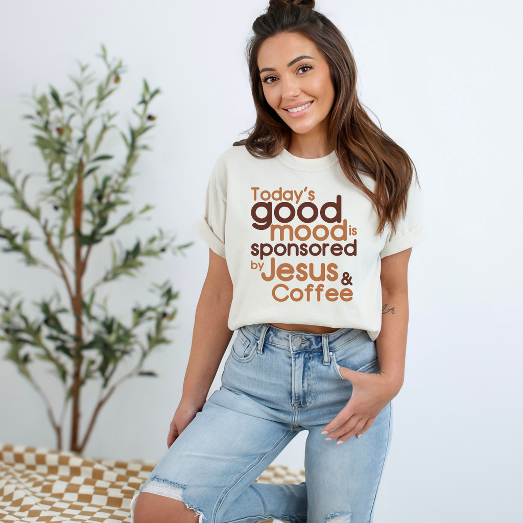 Todays Good Mood Sponsored By Jesus On Comfort Colors - Adult & Kids T-Shirts, Sweatshirts & Hoodies apparel design preview 1