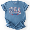 USA, Floral Pattern, Est 1776, Patriotic America - Adult & Kids T-Shirts, Sweatshirts & Hoodies apparel design preview 1