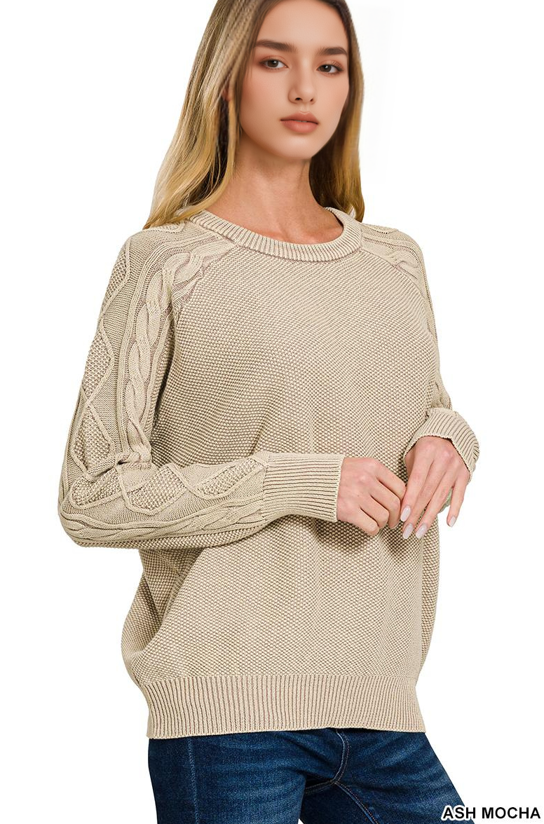 ,..0807 Washed Cable Sleeve Crewneck Sweater SI-26021 - Adult & Kids T-Shirts, Sweatshirts & Hoodies apparel design preview 1