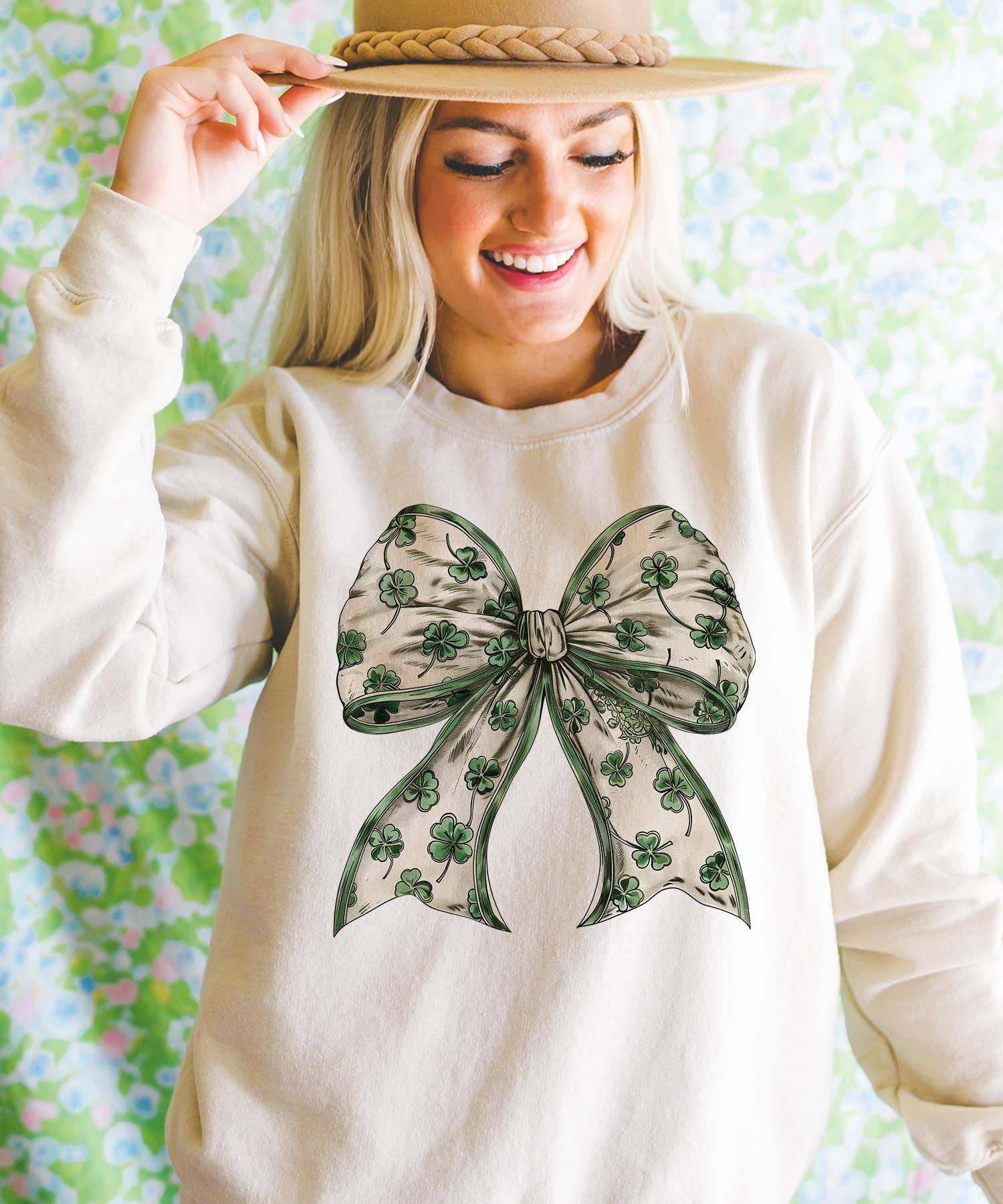 Coquette St. Patricks Bow Cream - Adult & Kids T-Shirts, Sweatshirts & Hoodies apparel design preview 1