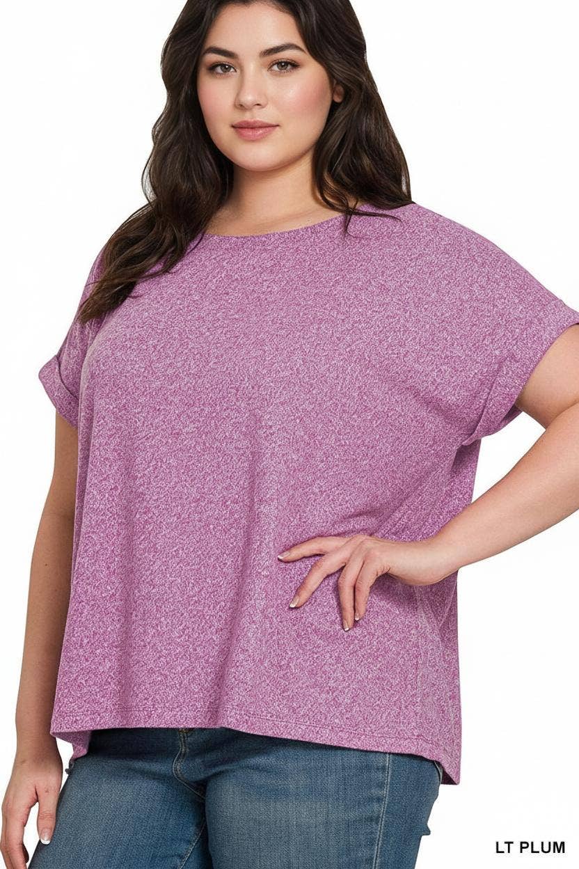 .1219 Plus Soft Melange Folded Sleeve Round Neck Top - Adult & Kids T-Shirts, Sweatshirts & Hoodies apparel design preview 1