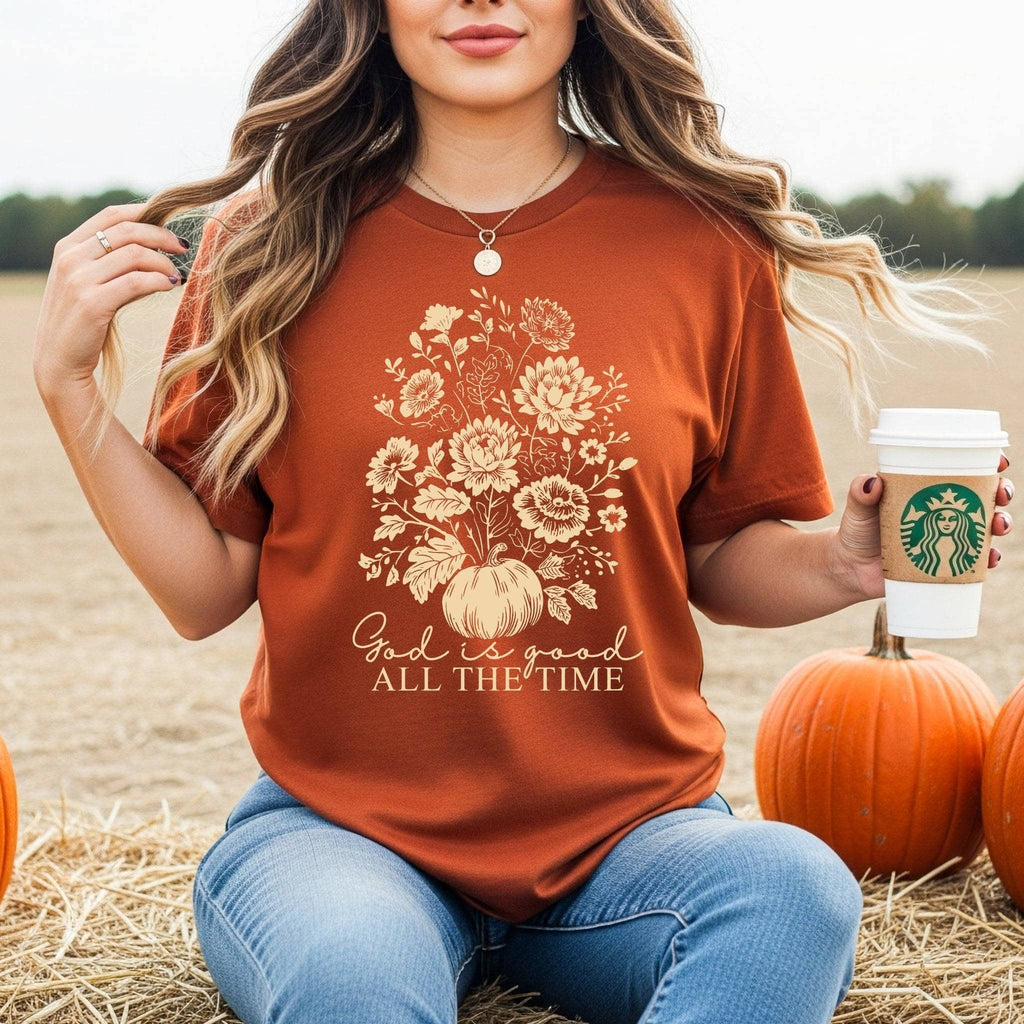 God Is Good All the Time Boho Pumpkin Fall Graphic - Adult & Kids T-Shirts, Sweatshirts & Hoodies apparel design preview 1