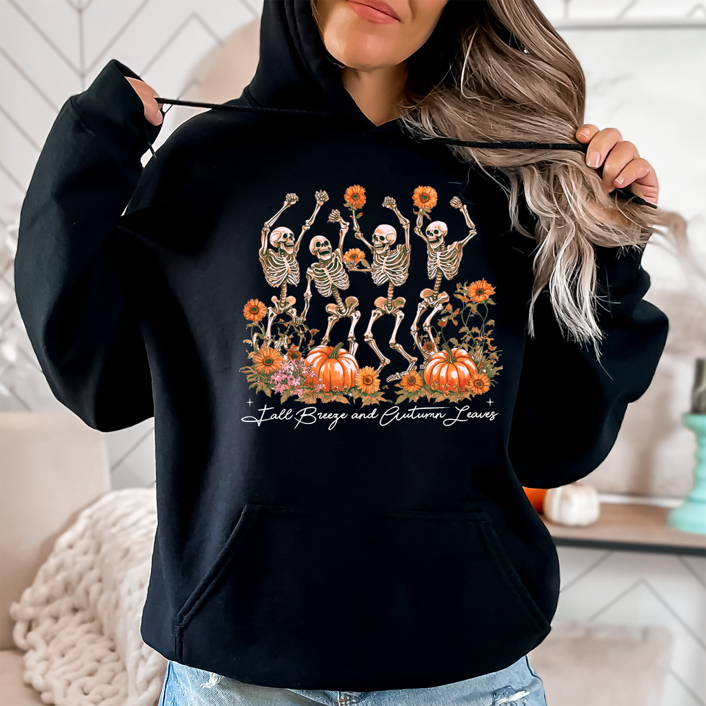 Fall Breeze and Autumn Leaves Pumpkin Skeleton, - Adult & Kids T-Shirts, Sweatshirts & Hoodies apparel design preview 1