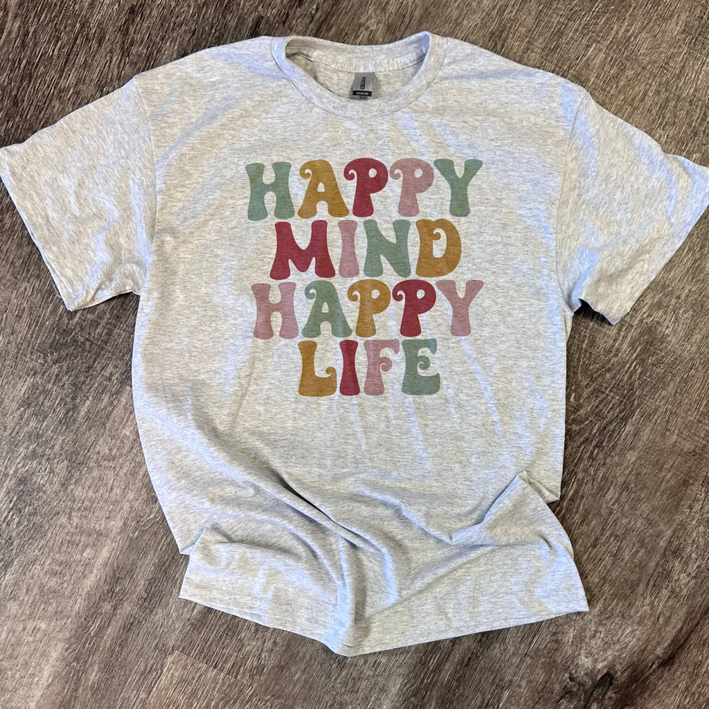 Happy Mind Life On Ash Gray - Adult & Kids T-Shirts, Sweatshirts & Hoodies apparel design preview 1