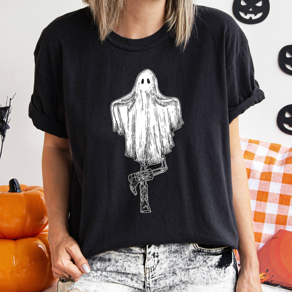 Ghost in Boots Retro Western Halloween - Adult & Kids T-Shirts, Sweatshirts & Hoodies apparel design preview 1