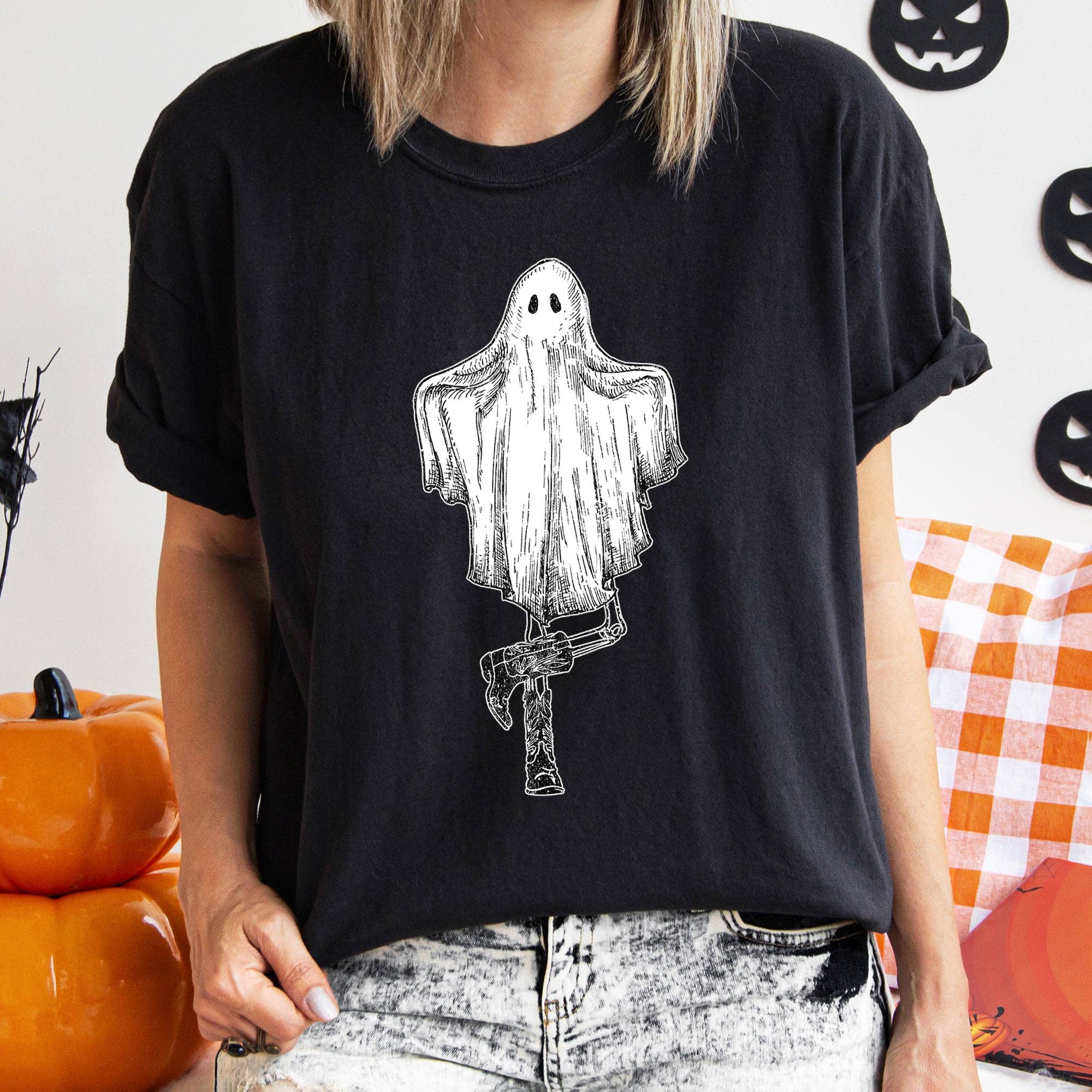 Ghost in Boots Retro Western Halloween - Adult & Kids T-Shirts, Sweatshirts & Hoodies apparel design preview 1