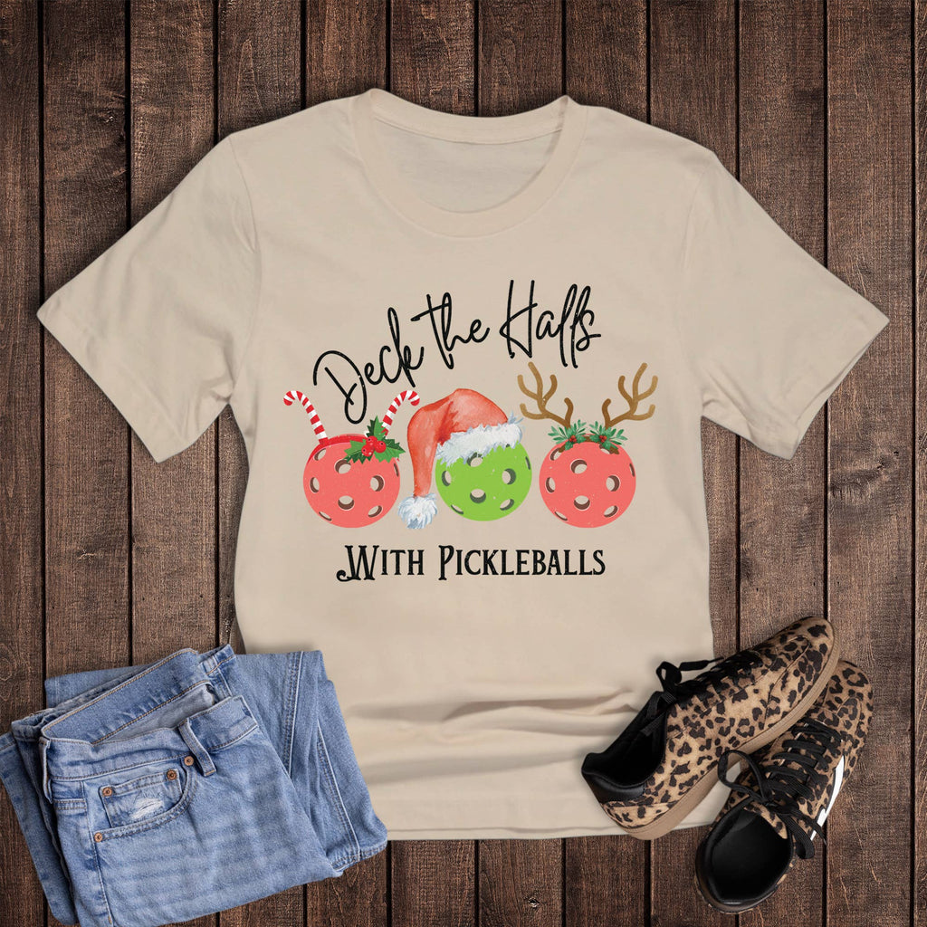 Christmas Deck the Halls with Pickleballs Graphic - Adult & Kids T-Shirts, Sweatshirts & Hoodies apparel design preview 1