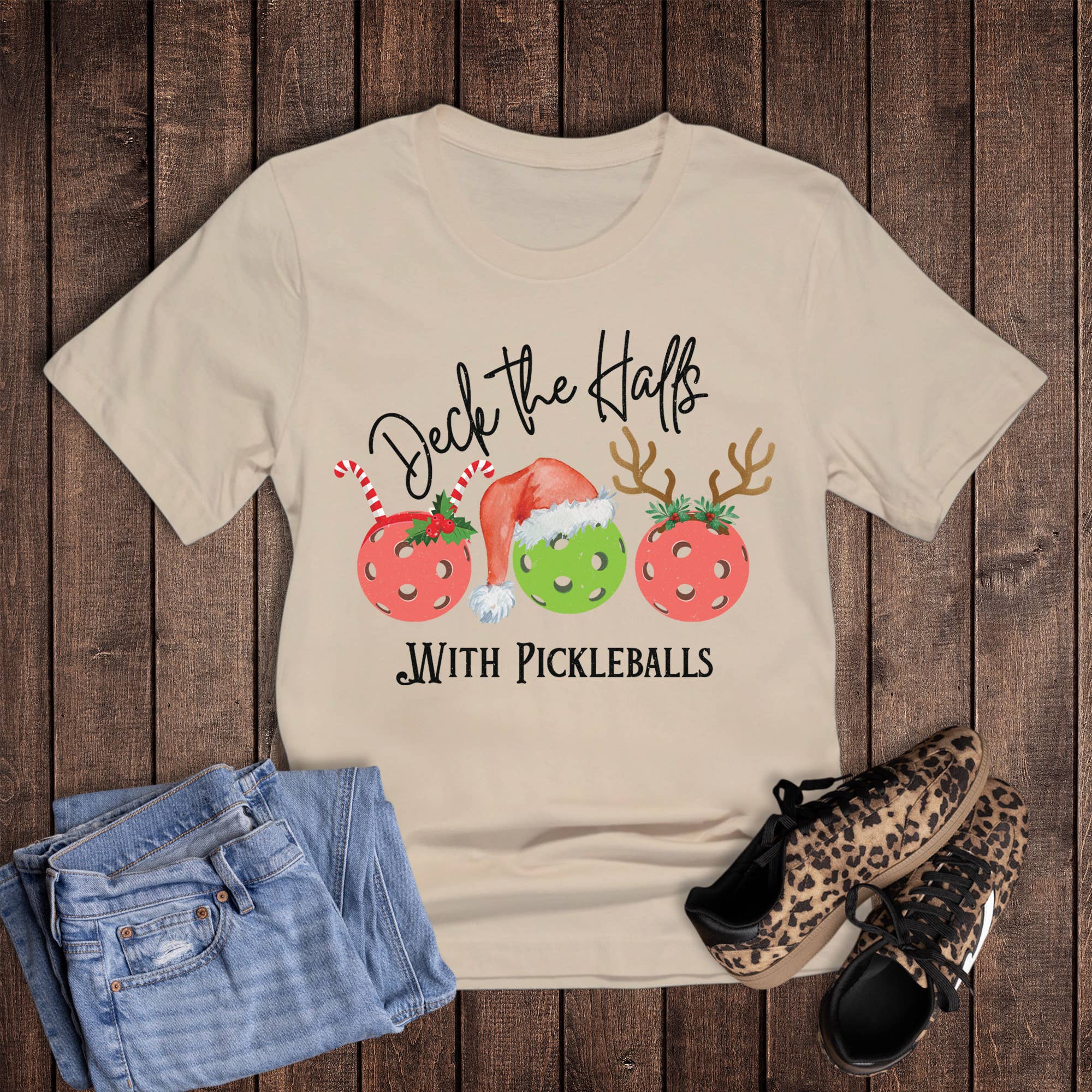 Christmas Deck the Halls with Pickleballs Graphic - Adult & Kids T-Shirts, Sweatshirts & Hoodies apparel design preview 1