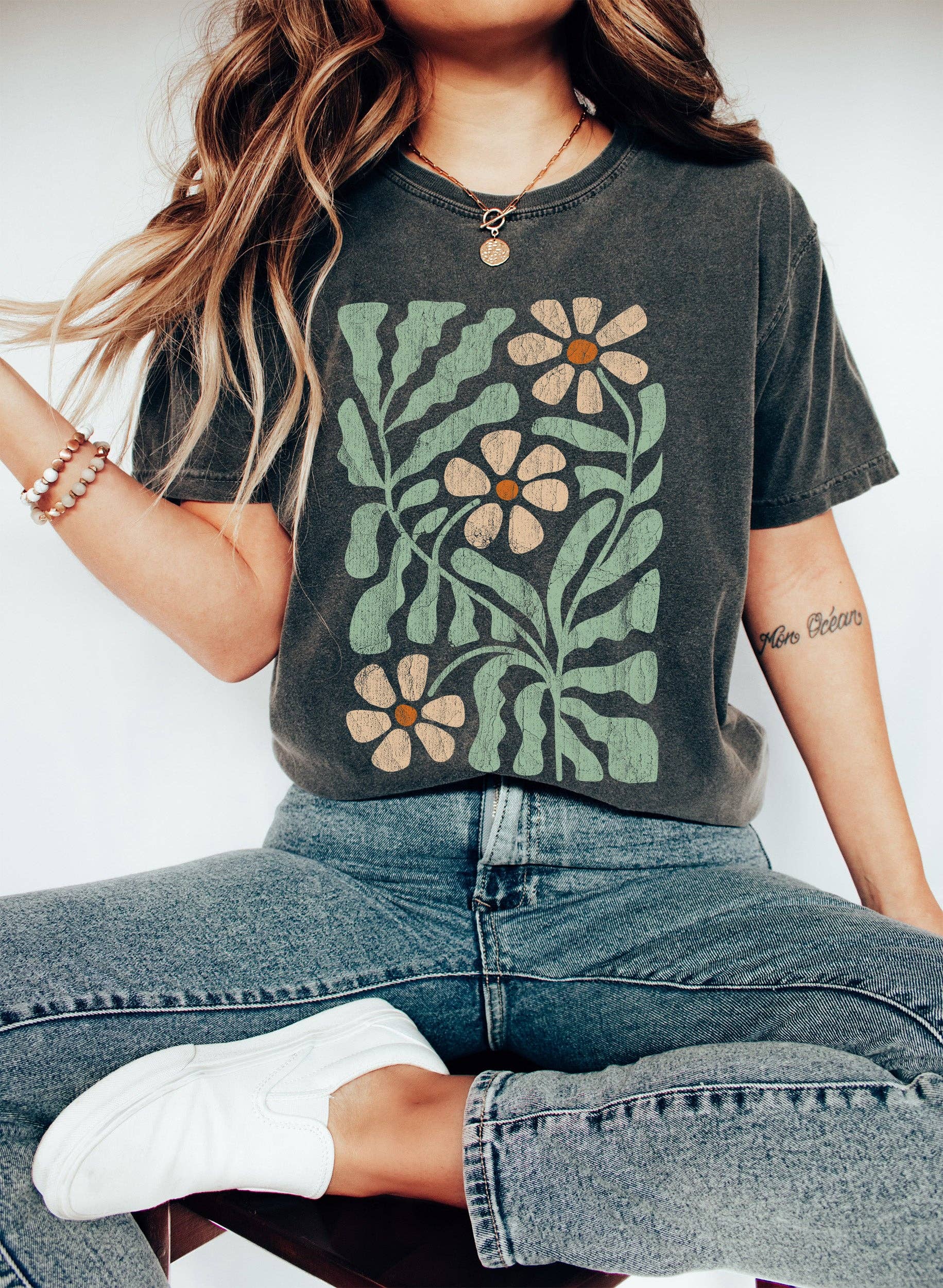Boho Floral Vintage Cr - Adult & Kids T-Shirts, Sweatshirts & Hoodies apparel design preview 1