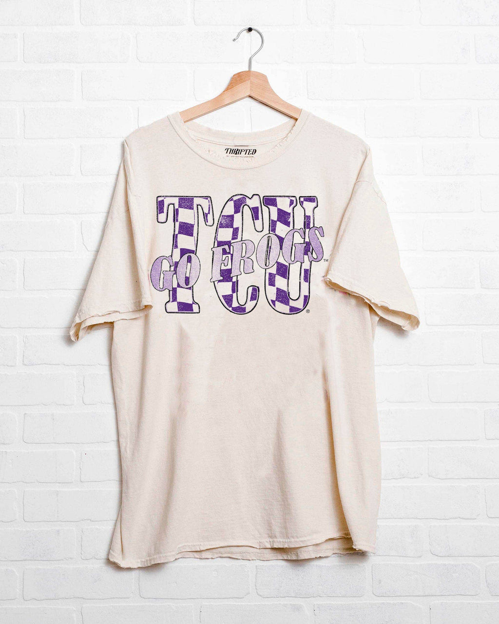 Tcu Horned Frogs Twisted Check Off White Thrifted - Adult & Kids T-Shirts, Sweatshirts & Hoodies apparel design preview 1