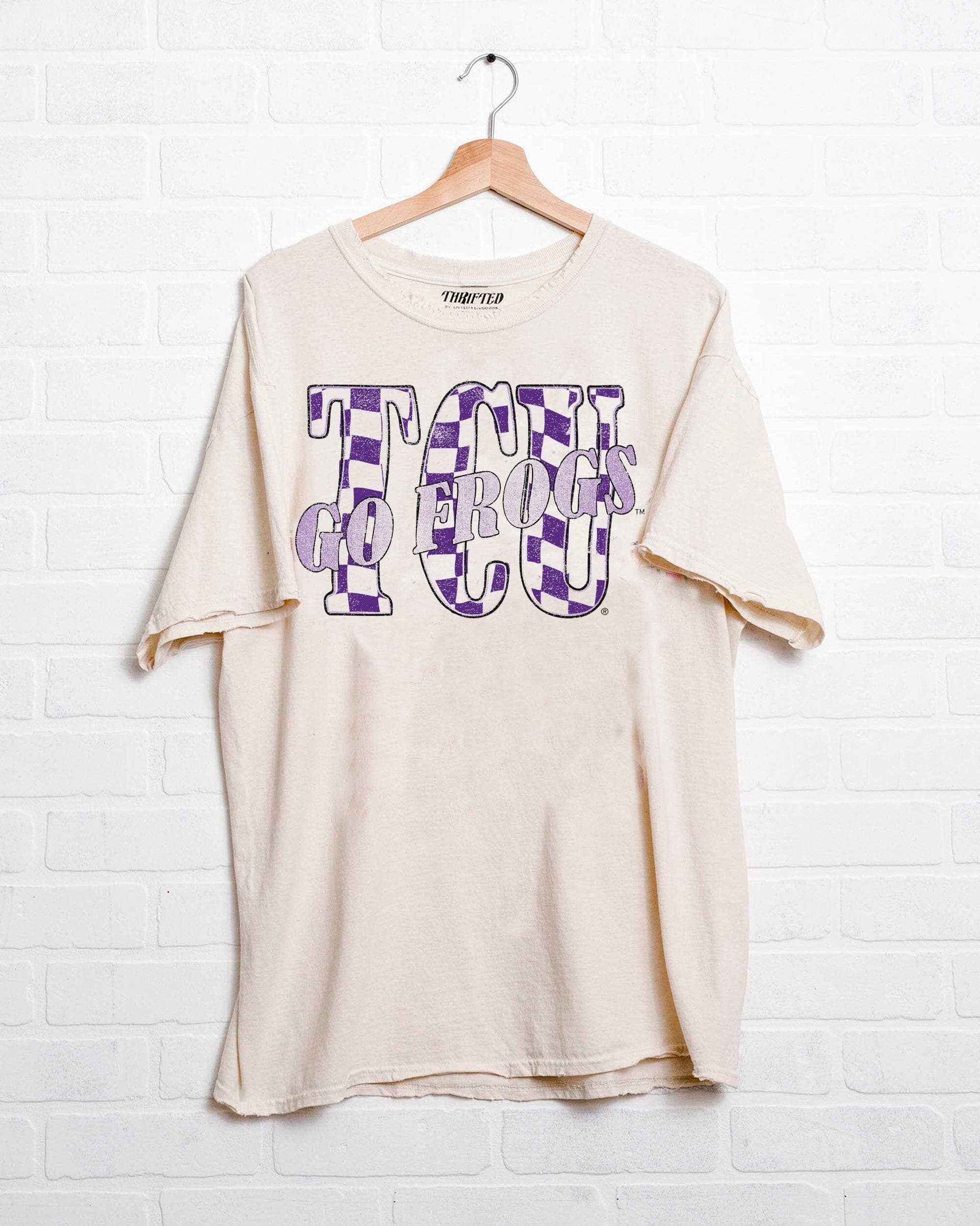 Tcu Horned Frogs Twisted Check Off White Thrifted - Adult & Kids T-Shirts, Sweatshirts & Hoodies apparel design preview 1