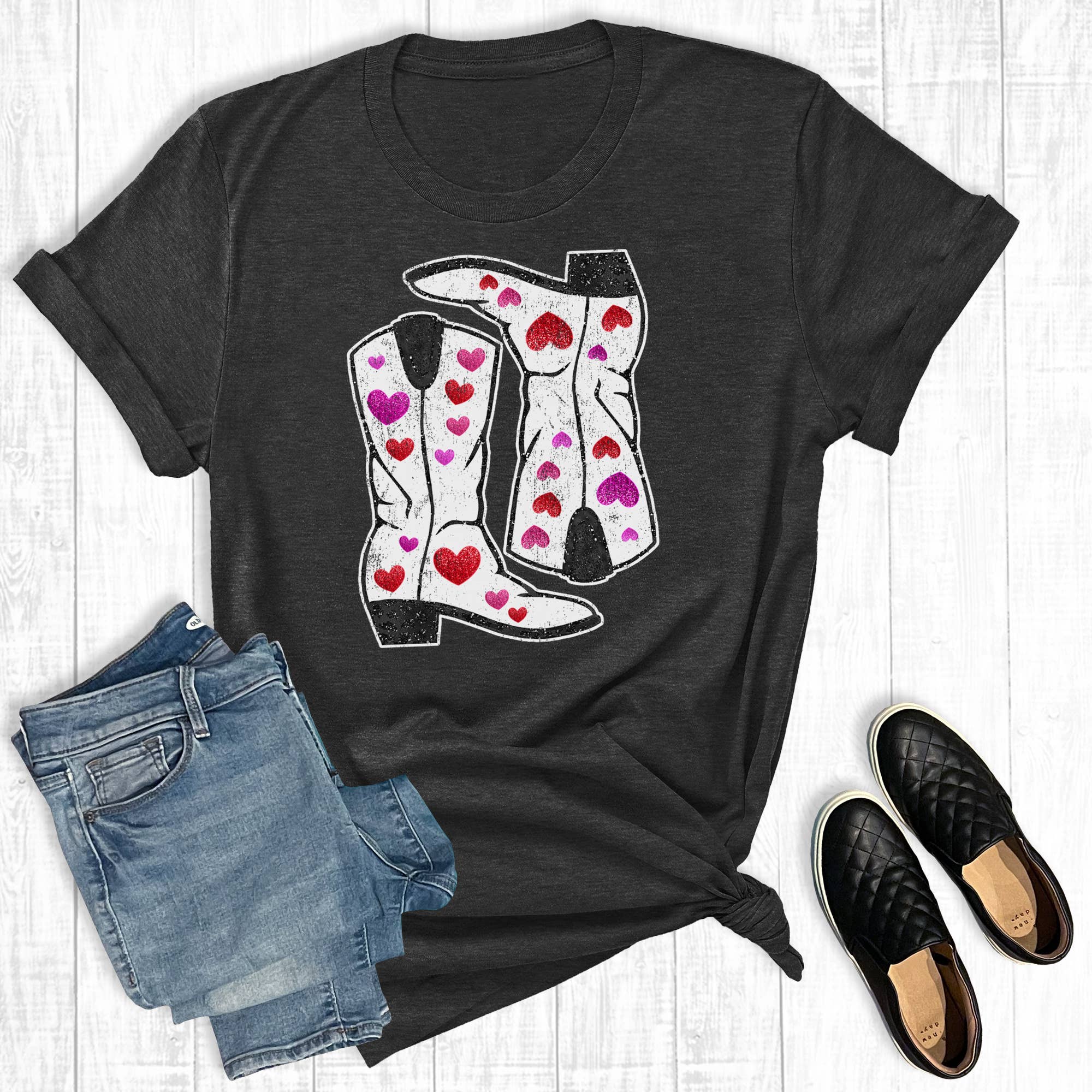 Valentine's Day Love Boots Graphic - Adult & Kids T-Shirts, Sweatshirts & Hoodies apparel design preview 1