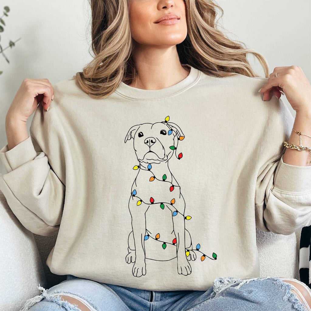 Christmas Pit Bull, Lights, Cute, Dog Lover Pitty - Adult & Kids T-Shirts, Sweatshirts & Hoodies apparel design preview 1
