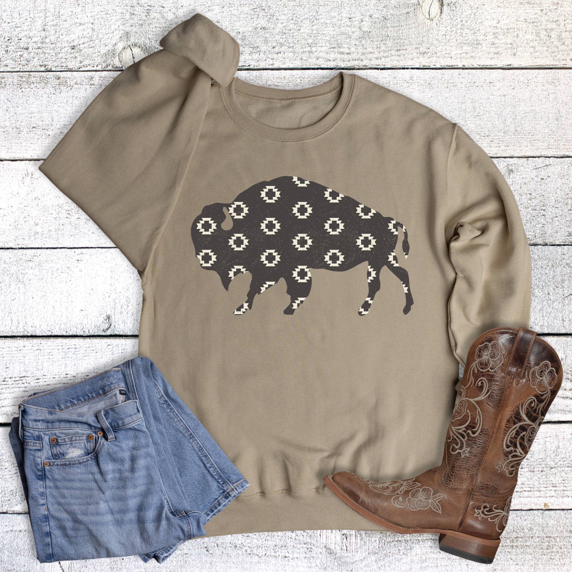 Western Aztec Buffalo - Adult & Kids T-Shirts, Sweatshirts & Hoodies apparel design preview 1