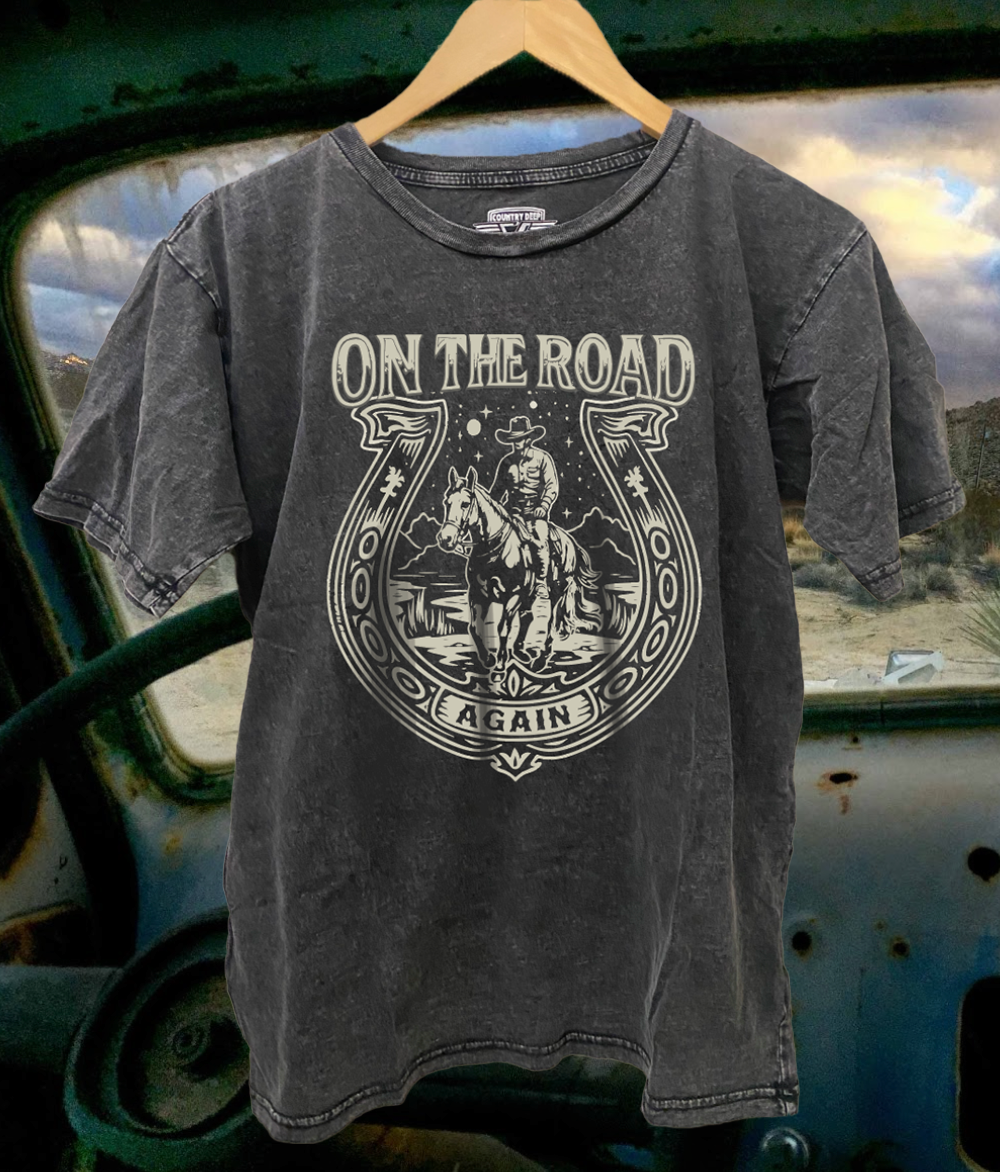 On the Road Again Horseshoe Acid Washed 90's - Adult & Kids T-Shirts, Sweatshirts & Hoodies apparel design preview 1