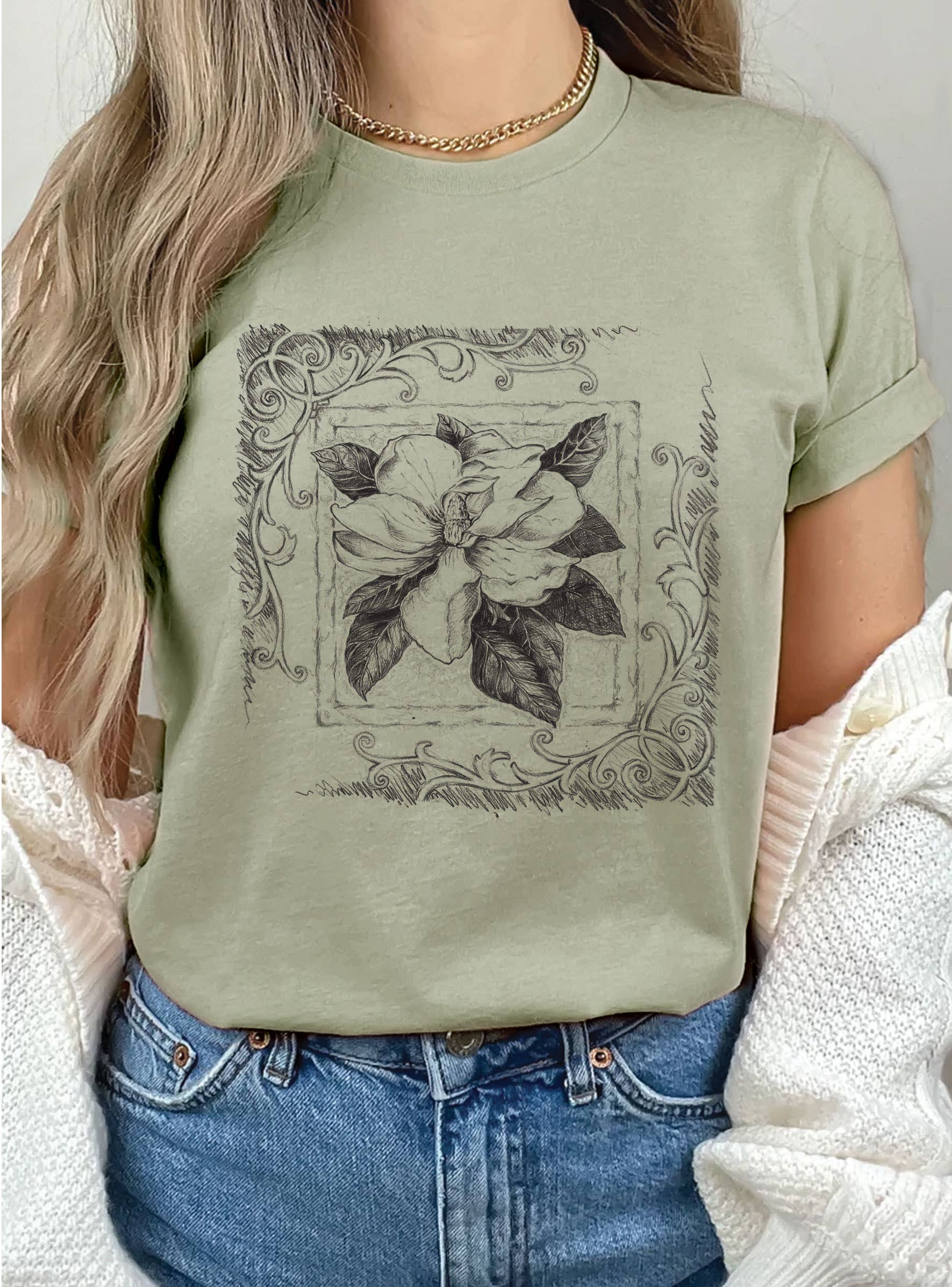 Magnolia Flower Hand Drawn Graphic - Adult & Kids T-Shirts, Sweatshirts & Hoodies apparel design preview 1