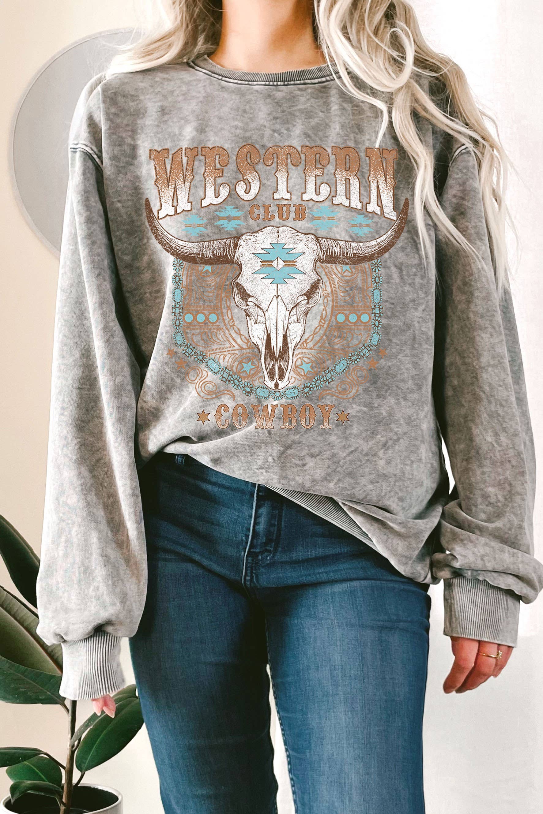 Western Cow Skull Cowboy Mineral Graphic Terry - Adult & Kids T-Shirts, Sweatshirts & Hoodies apparel design preview 1