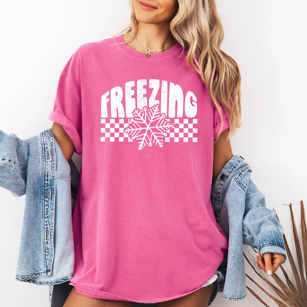 Freezing, Retro, Checkered, Snowflake, Winter, Cold - Adult & Kids T-Shirts, Sweatshirts & Hoodies apparel design preview 1