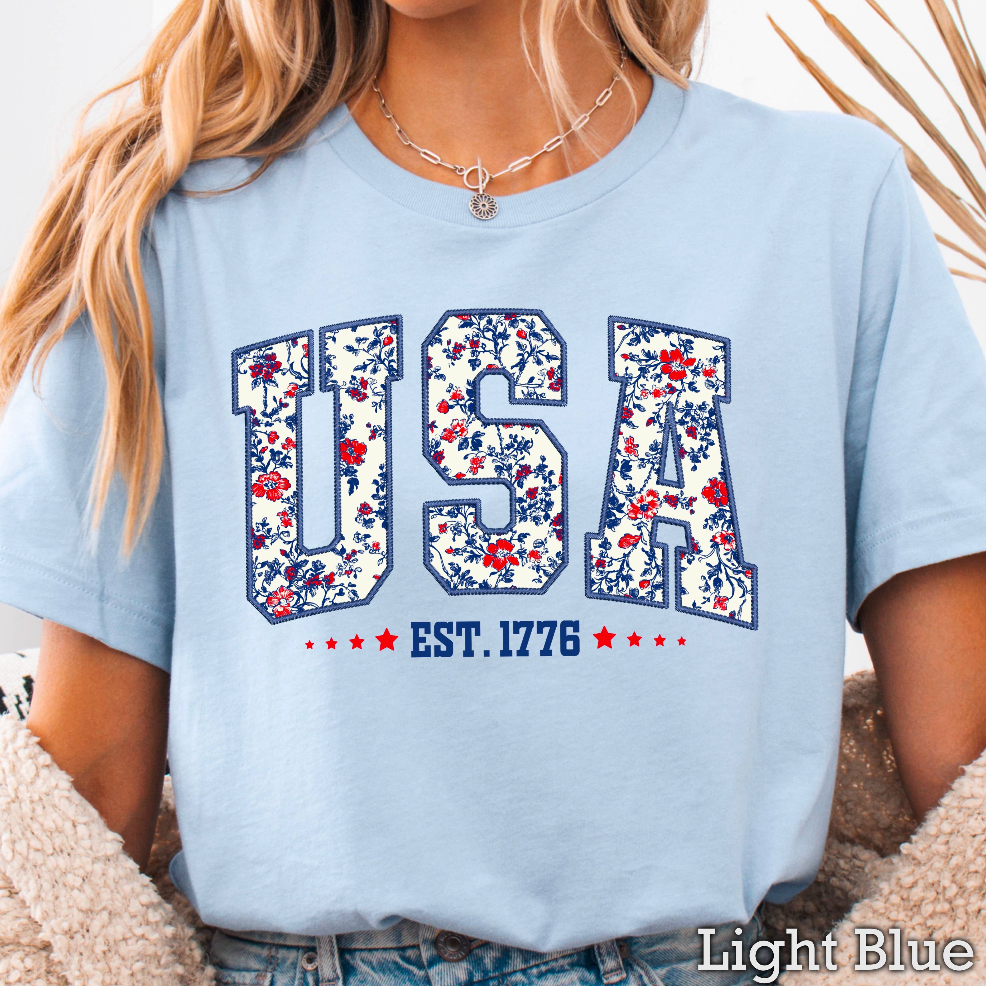 USA Floral July 4th Graphic Gildan - Adult & Kids T-Shirts, Sweatshirts & Hoodies apparel design preview 1