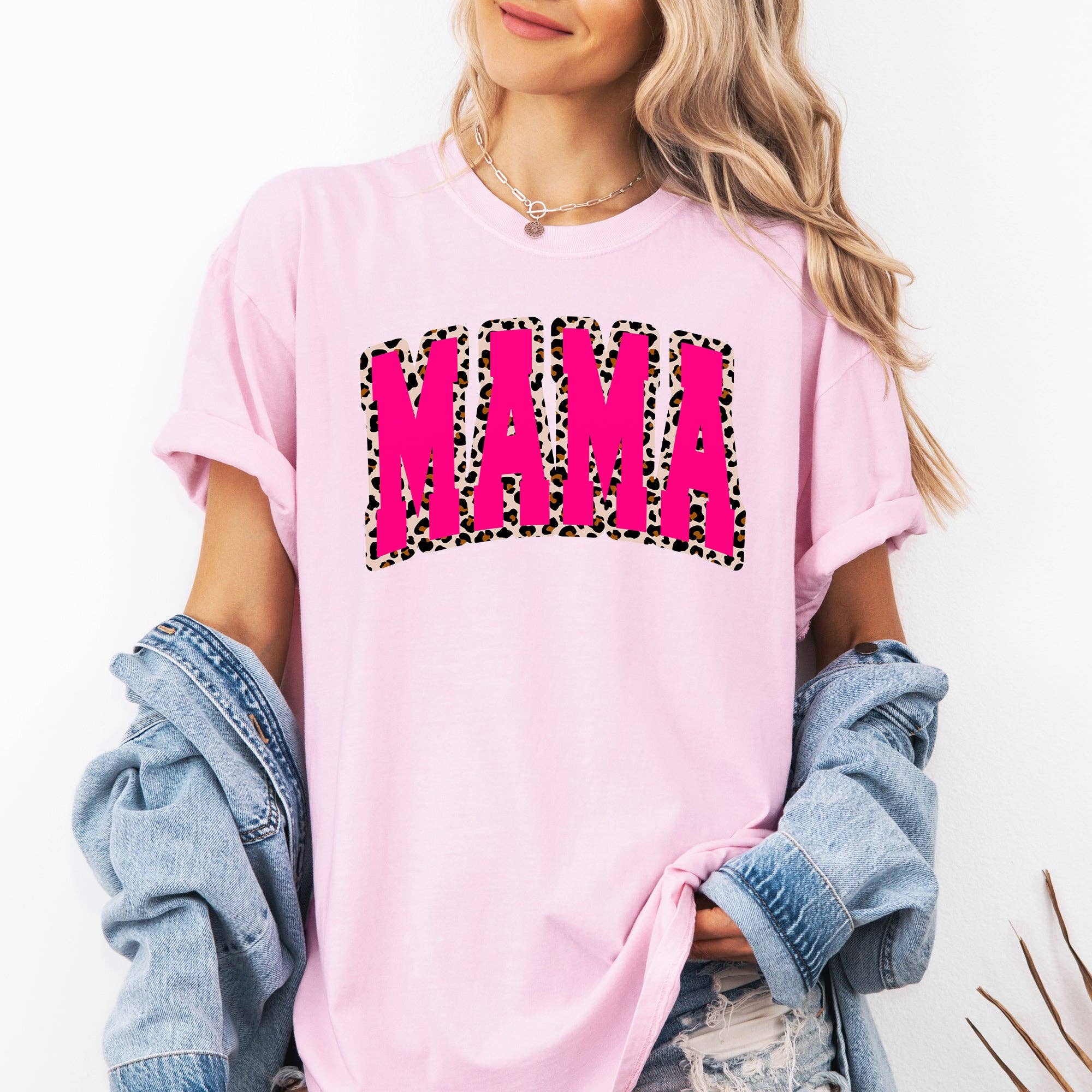 Mama, Pink Leopard Print, Retro, Varsity Mother's Day - Adult & Kids T-Shirts, Sweatshirts & Hoodies apparel design preview 1