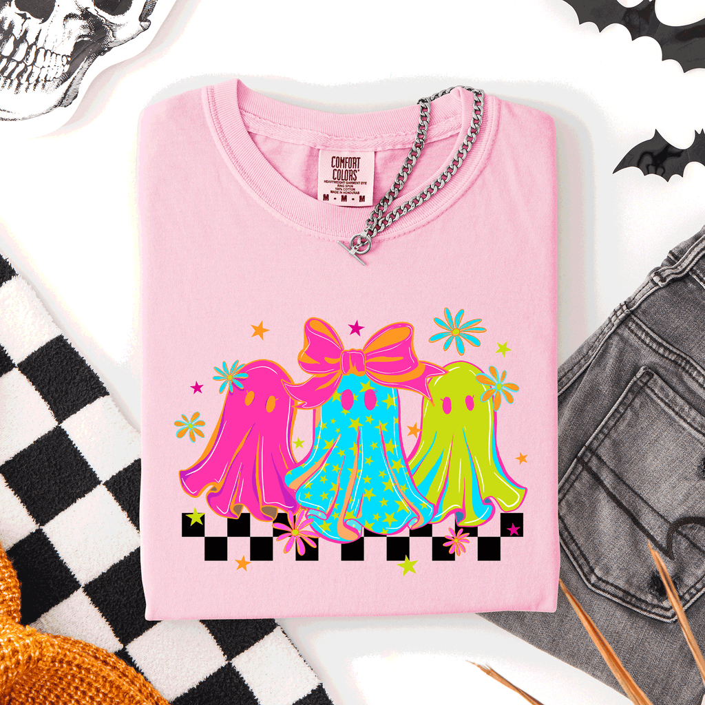 Bright and Colorful, Retro Halloween Ghosts, - Adult & Kids T-Shirts, Sweatshirts & Hoodies apparel design preview 1