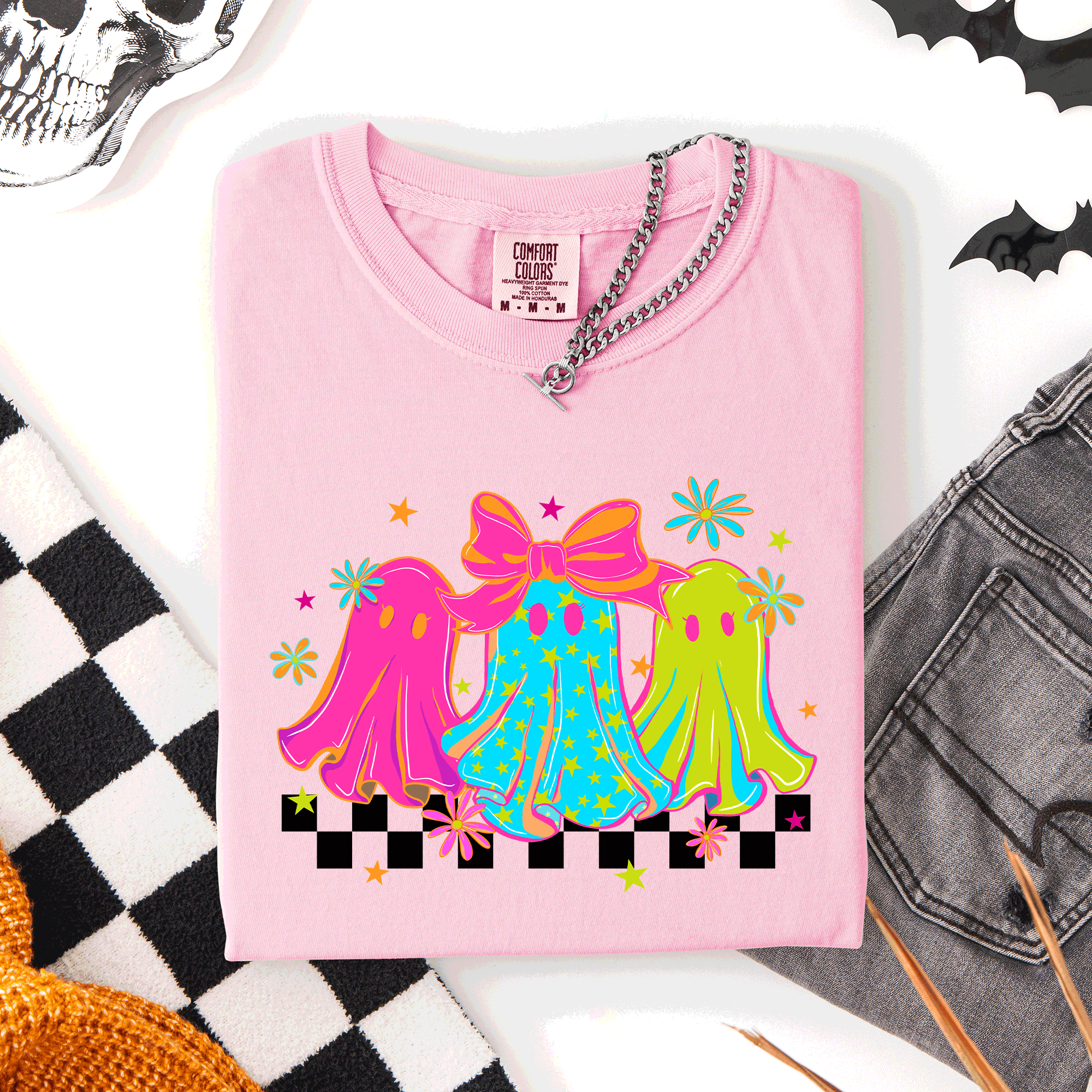 Bright and Colorful, Retro Halloween Ghosts, - Adult & Kids T-Shirts, Sweatshirts & Hoodies apparel design preview 1
