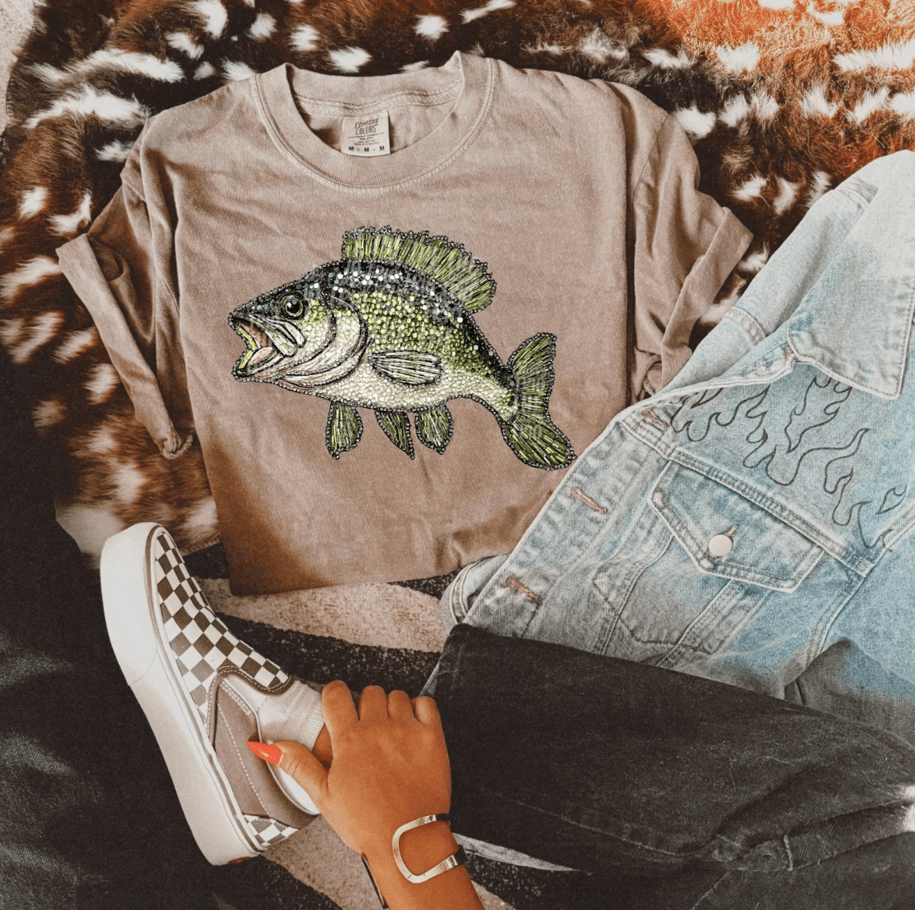 Faux Rhinestone Bass Fishing Comfort Color - Adult & Kids T-Shirts, Sweatshirts & Hoodies apparel design preview 1