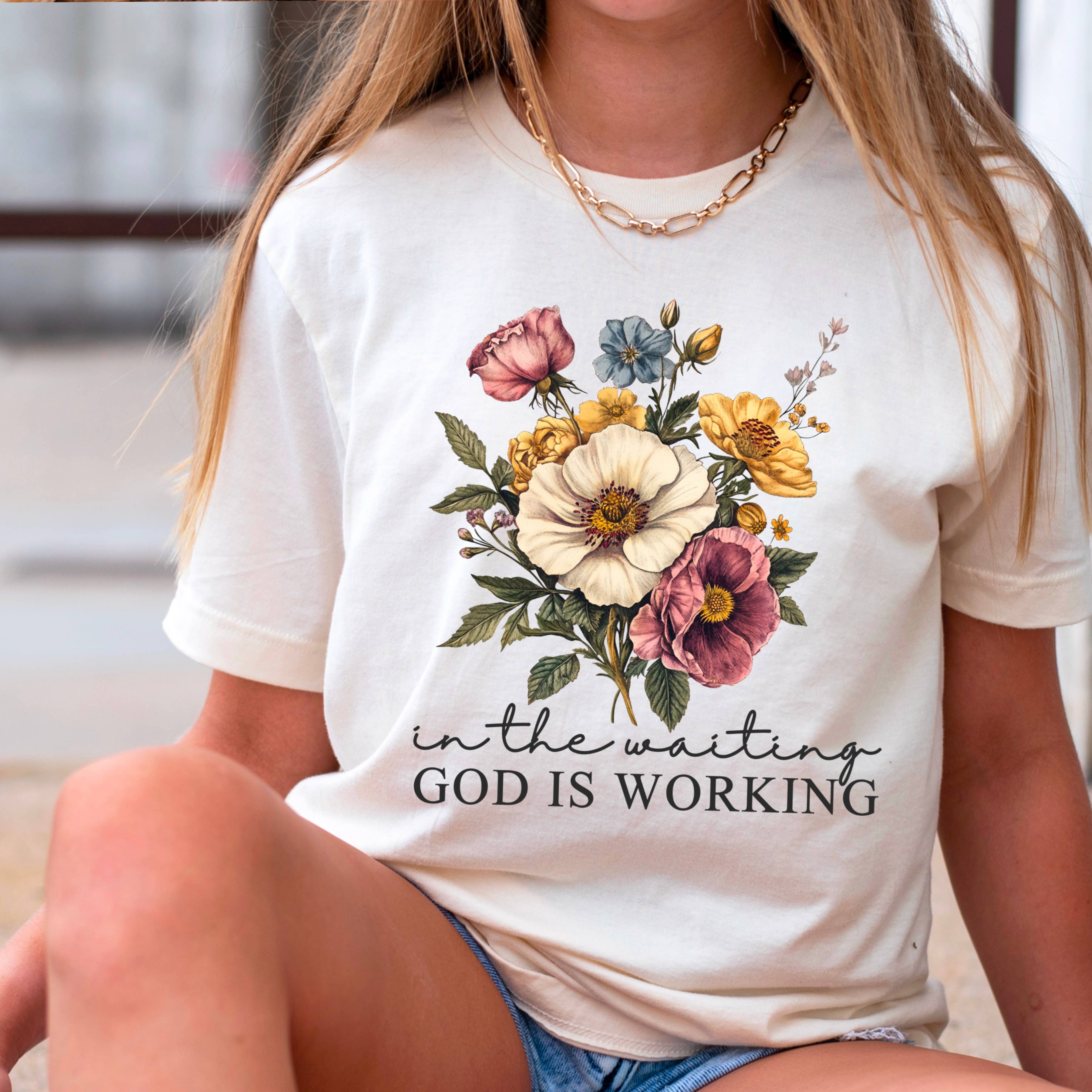 In the Waiting God Is Working Christian Graphic - Adult & Kids T-Shirts, Sweatshirts & Hoodies apparel design preview 1