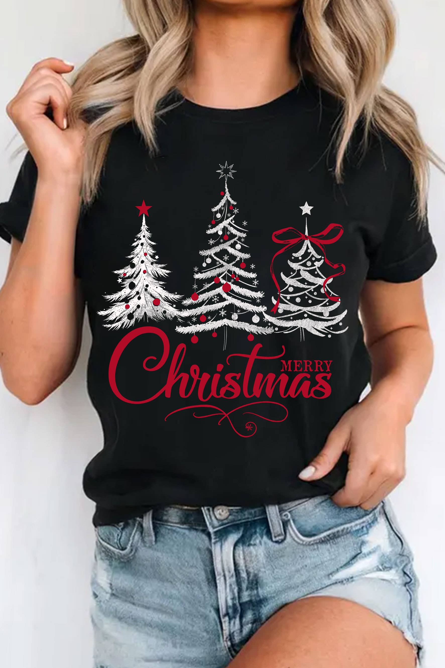 Merry Christmas Tree Light Graphic - Adult & Kids T-Shirts, Sweatshirts & Hoodies apparel design preview 1