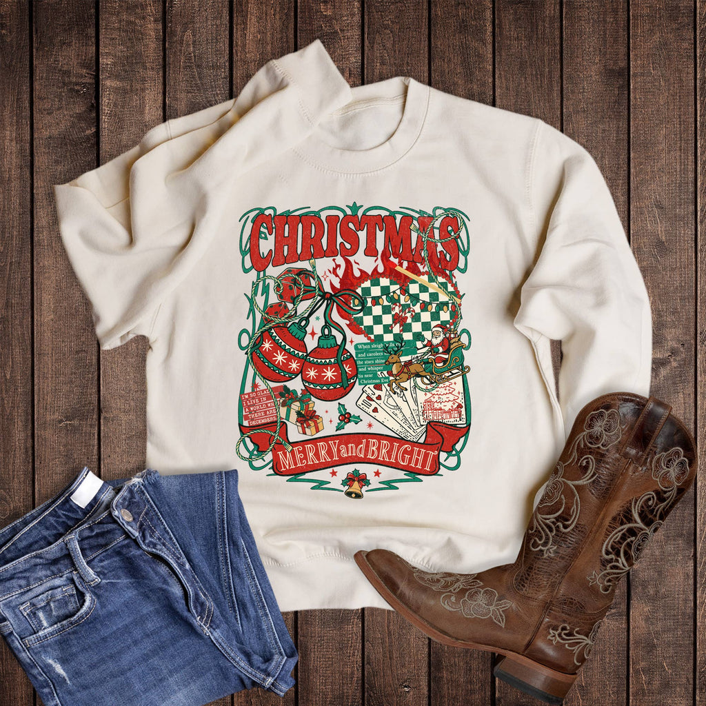 Western Christmas Merry and Bright Collage - Adult & Kids T-Shirts, Sweatshirts & Hoodies apparel design preview 1