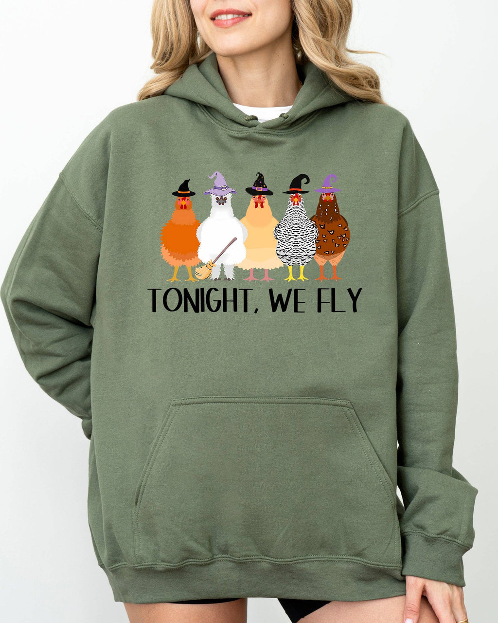 Tonight We Fly, Chickens, Skeleton, Funny, Halloween - Adult & Kids T-Shirts, Sweatshirts & Hoodies apparel design preview 1