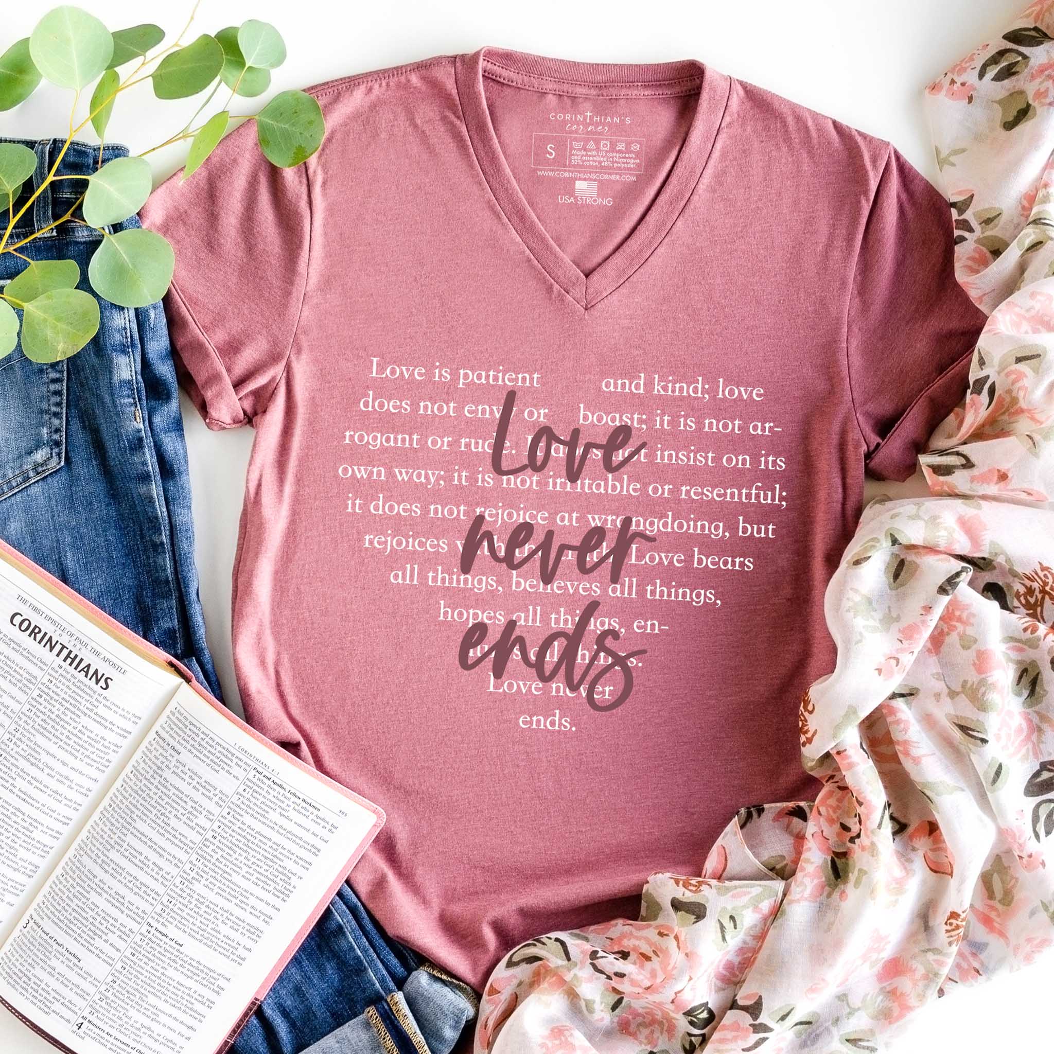 Love Never Ends V-Neck - Adult & Kids T-Shirts, Sweatshirts & Hoodies apparel design preview 1